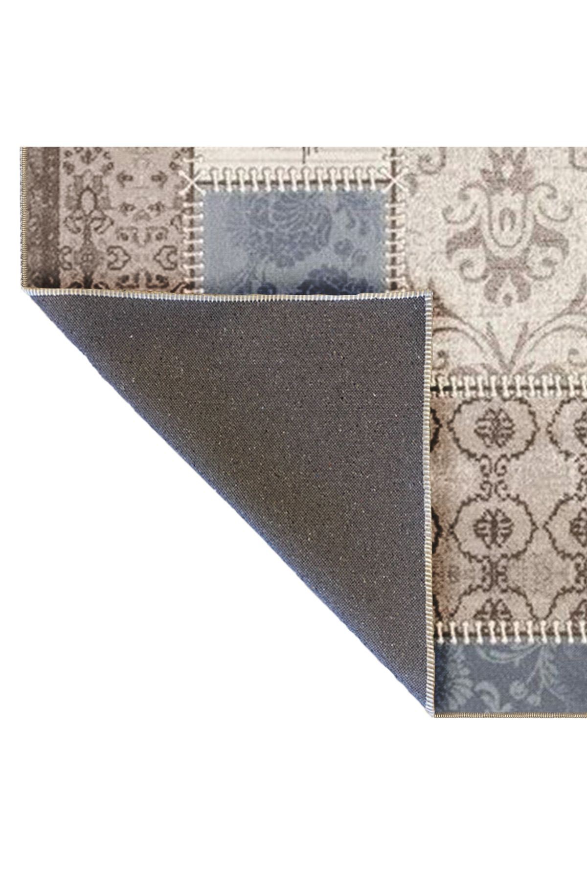 Floral Temalı Mavi Bej Ton Motifli Çiçek Desenli Vintage Dekoratif Halı 4838