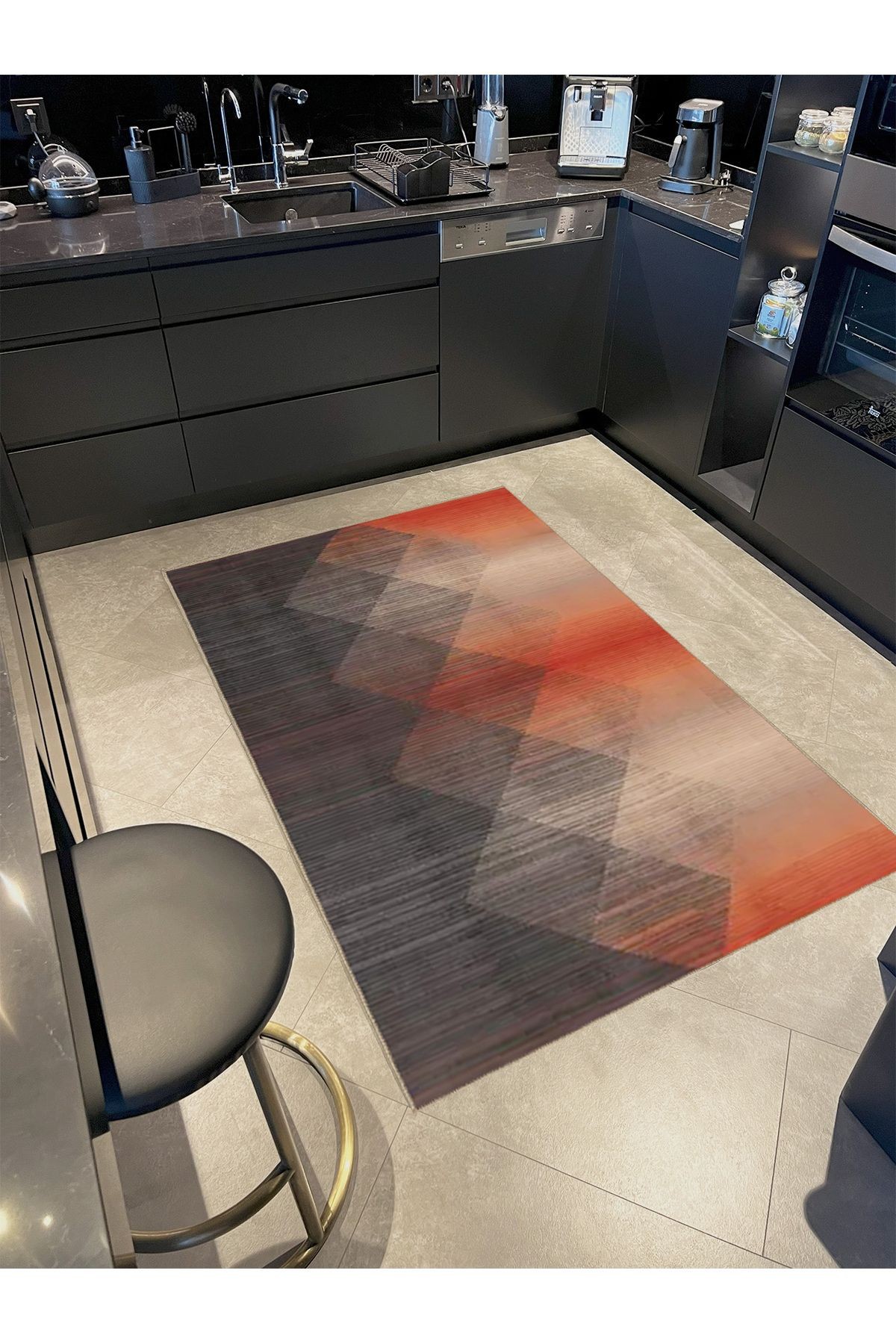 Ametist Serisi Gri Turuncu Geçişli Geometrik Desenli Dokuma Taban Modern Dekoratif Halı ametist47