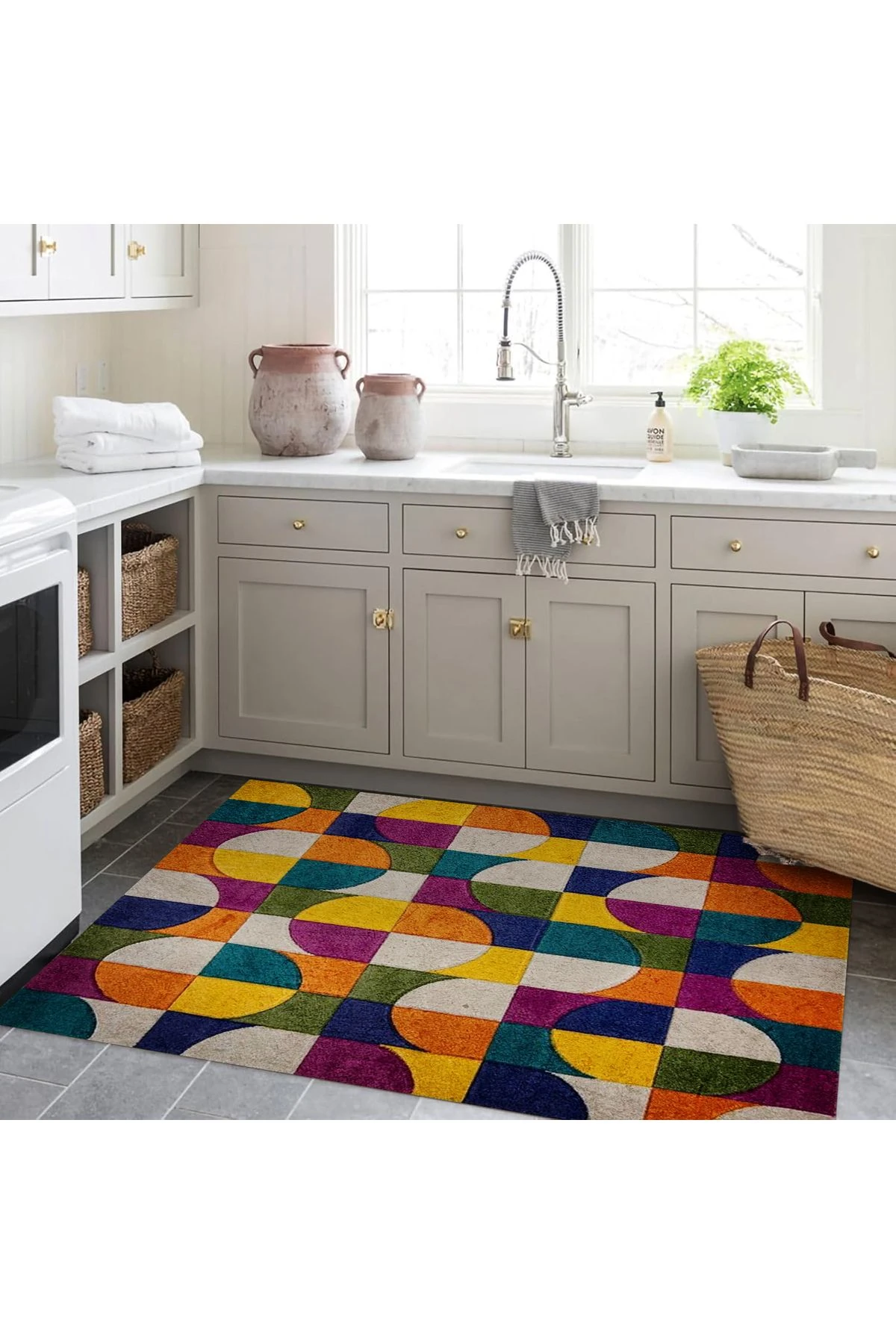 Kuzey Koleksiyonu Çok Renkli Şekiller Dokuma Taban Dekoratif Halı kuzey01