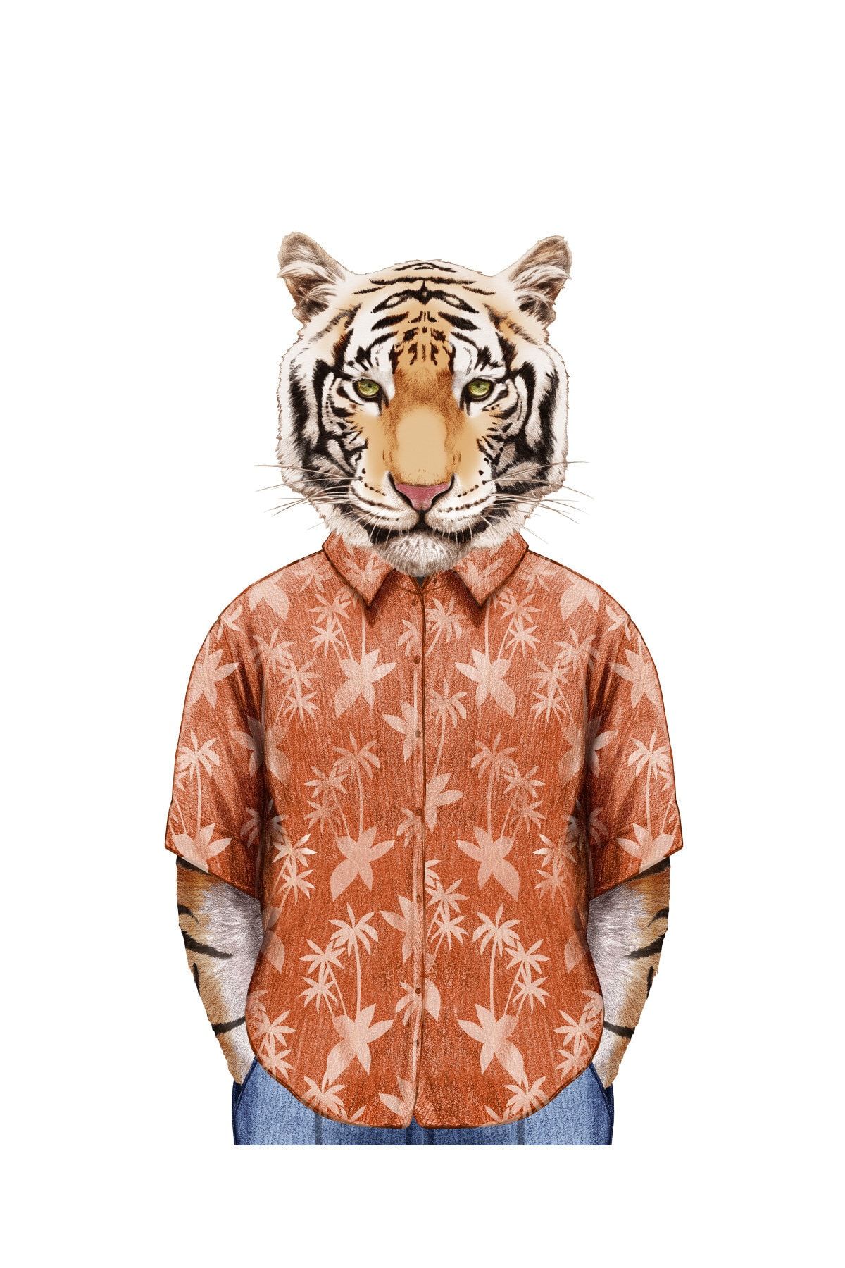 Kanvas Tablo Turuncu Gömlekli Panter Hayvan Temalı 161