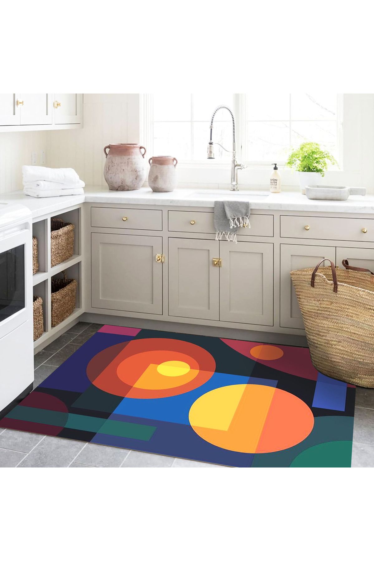 Güneş Koleksiyonu Çok Renkli Geometrik Şekiller Desenli Dokuma Taban Modern Dekoratif Halı güneş03
