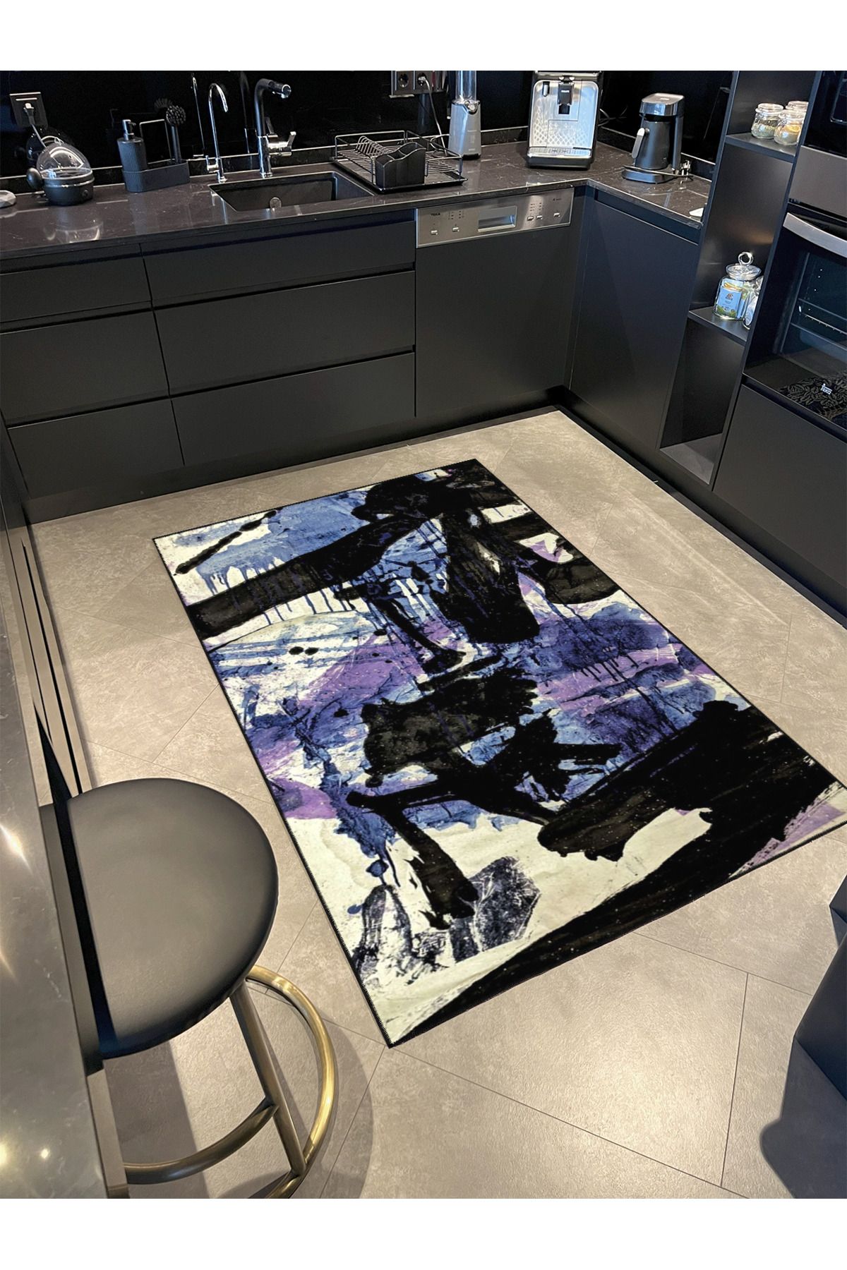 Mor Temalı Desenli Modern Dekoratif Halı ve Yıkanabilir Halı miravip9588