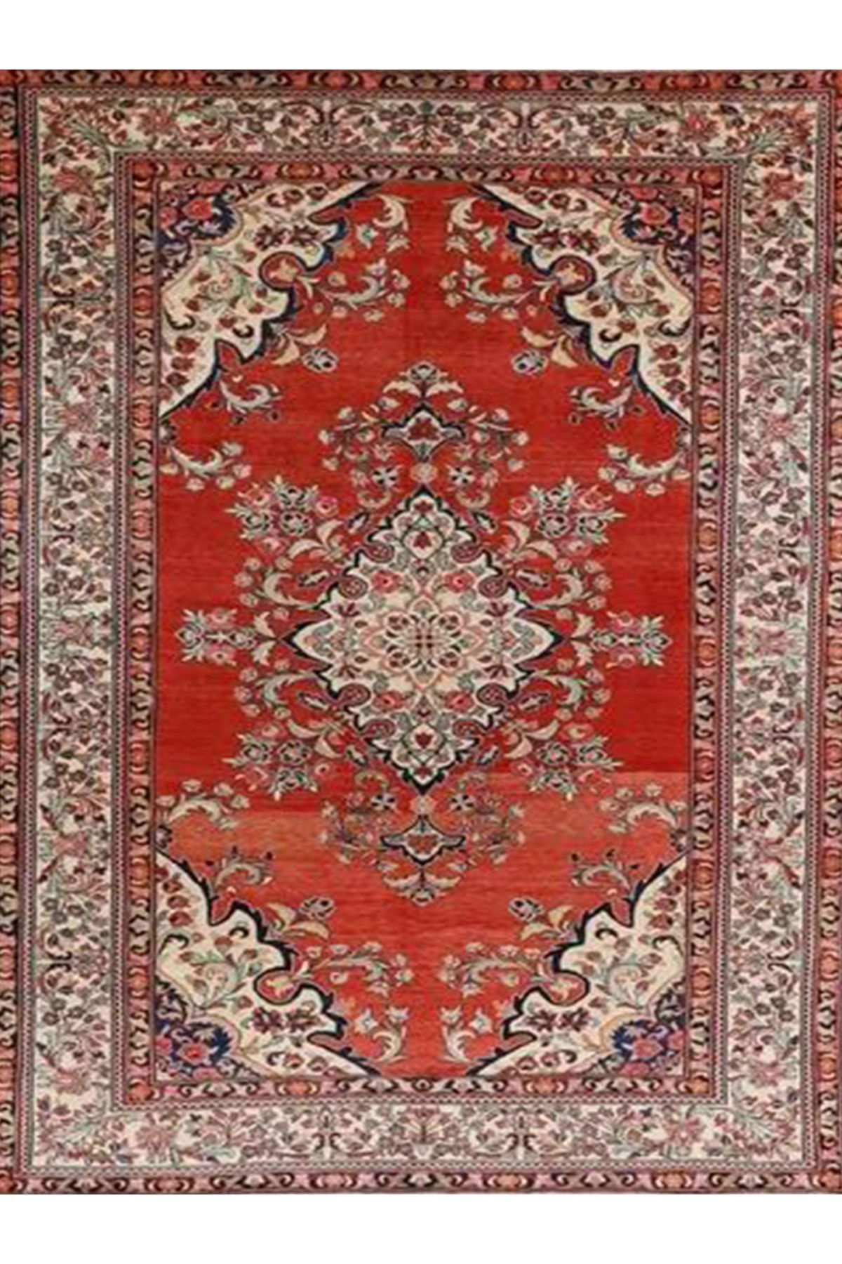 İnci Koleksiyonu Kırmızı Tema Çiçekli Etnik Desenli Dokuma Taban Vintage Dekoratif Halı inci41