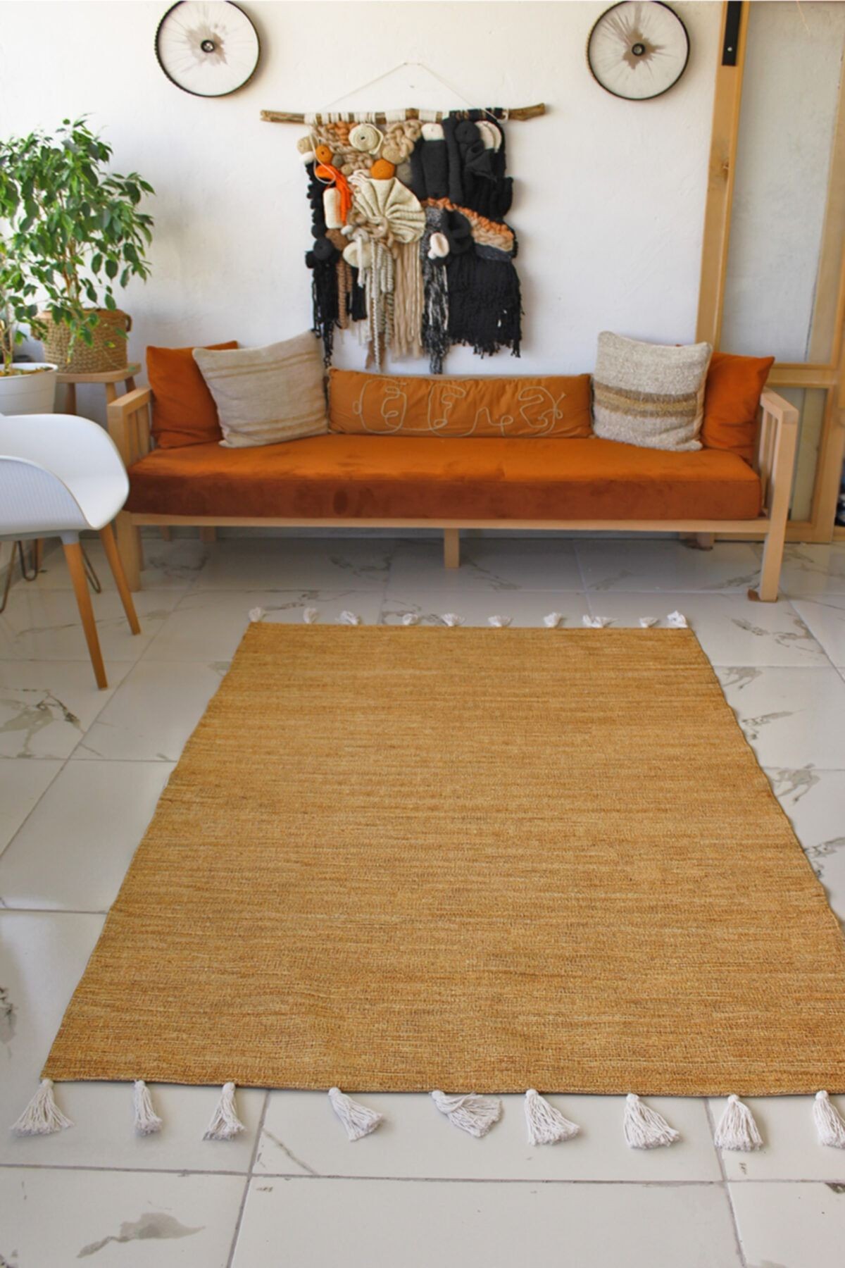Moroccan 9002 Beyaz Püsküllü Bohomian Ve Modern Kilim