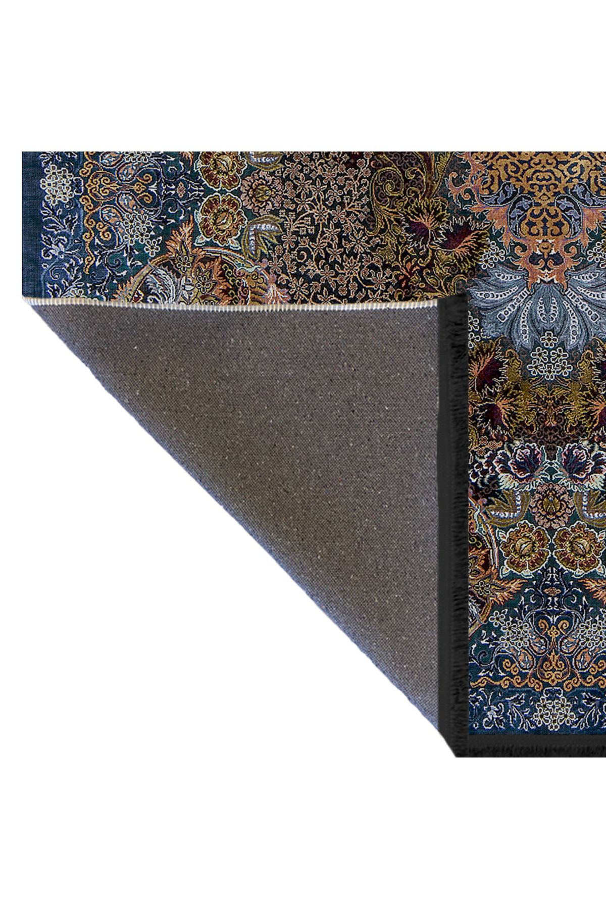 Mira Lacivert Sarı Temalı Çok Renkli Geleneksel Motif Etnik Desenli Vintage Dekoratif Halı Mira 1600