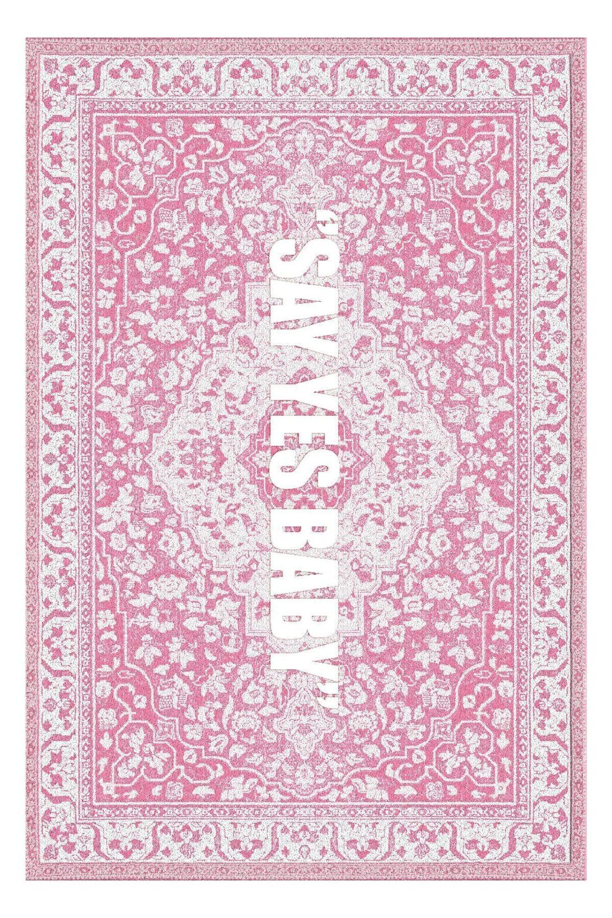 Opal Pembe Temalı Yazı Detaylı Desenli Dokuma Taban Modern Dekoratif Halı opal02