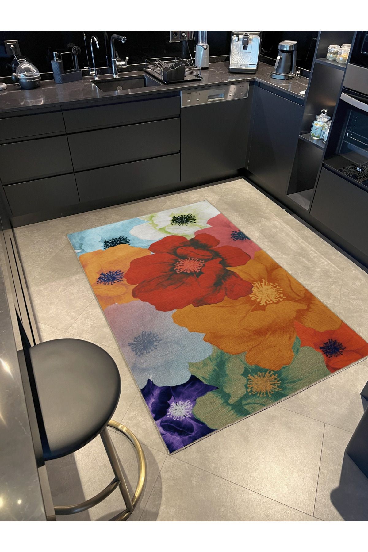 Açık Ton Çok Renkli Gül Çiçek Desenli Modern Dekoratif Halı 2352