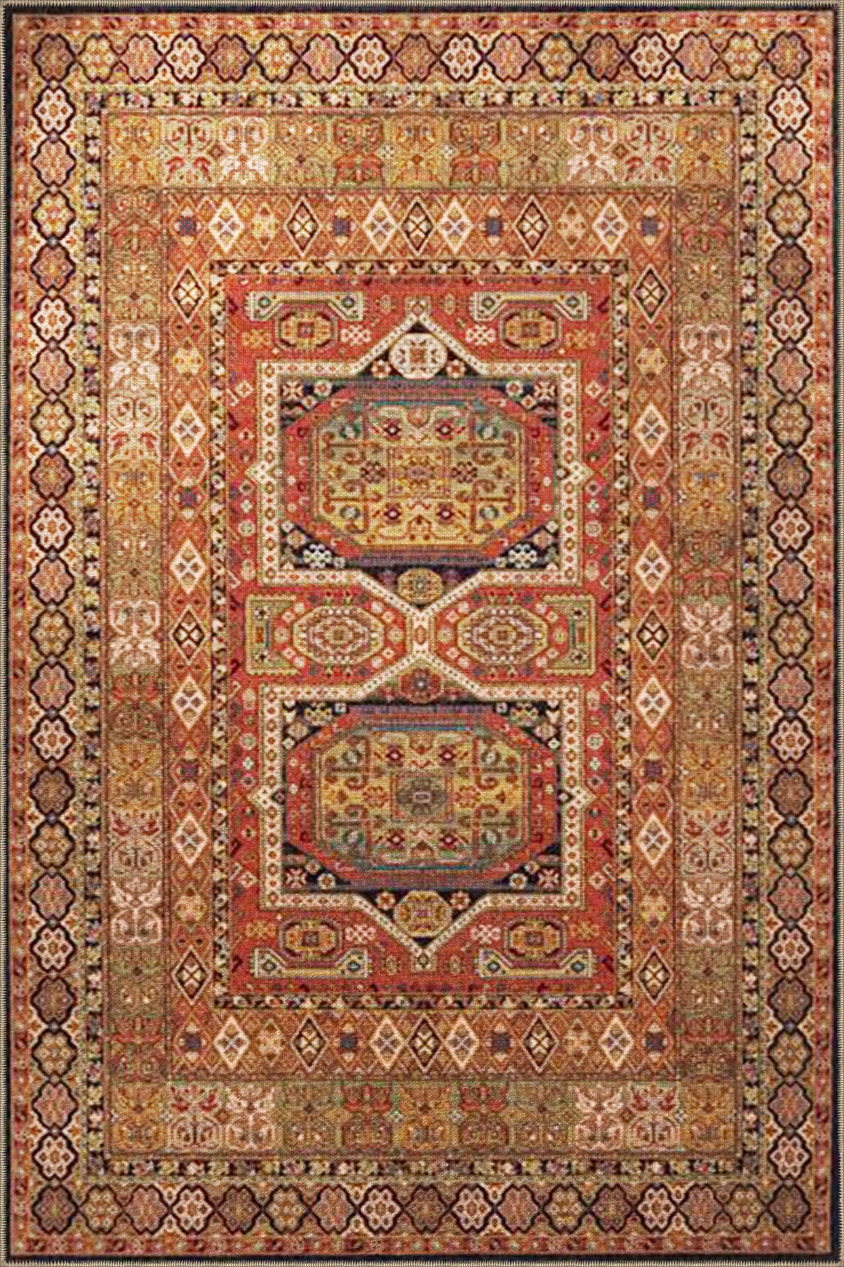 Açık Kahverengi Tonlarında Geometrik Desenli Dekoratif Halı 4062