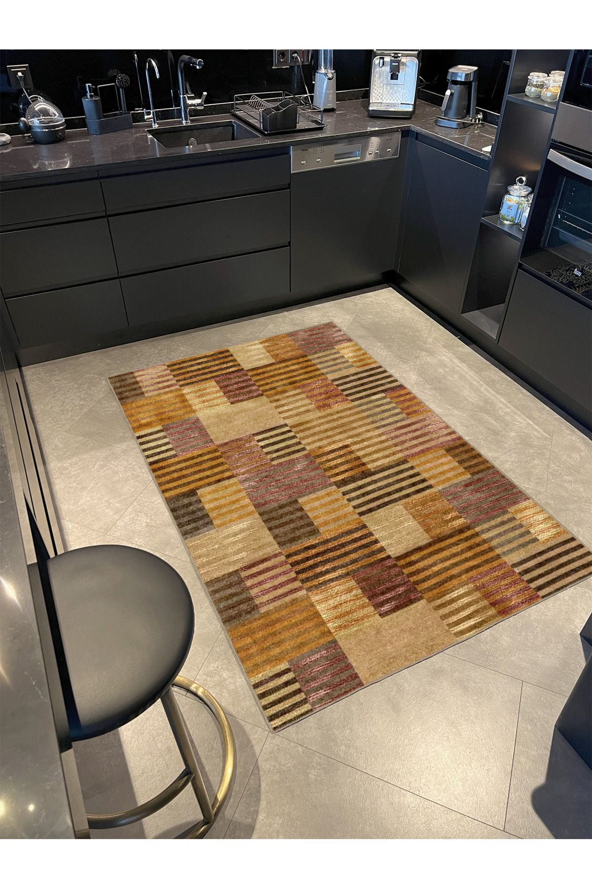 Kahverengi Renkli Kareli Desenli Dekoratif Halı miravip887