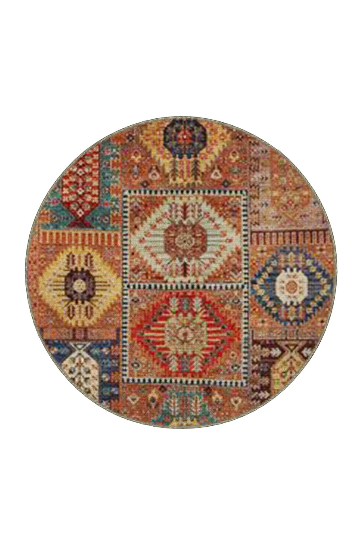 Kahve Bej Temalı Motifli Etnik Desenli Vintage Dekoratif Halı 3810