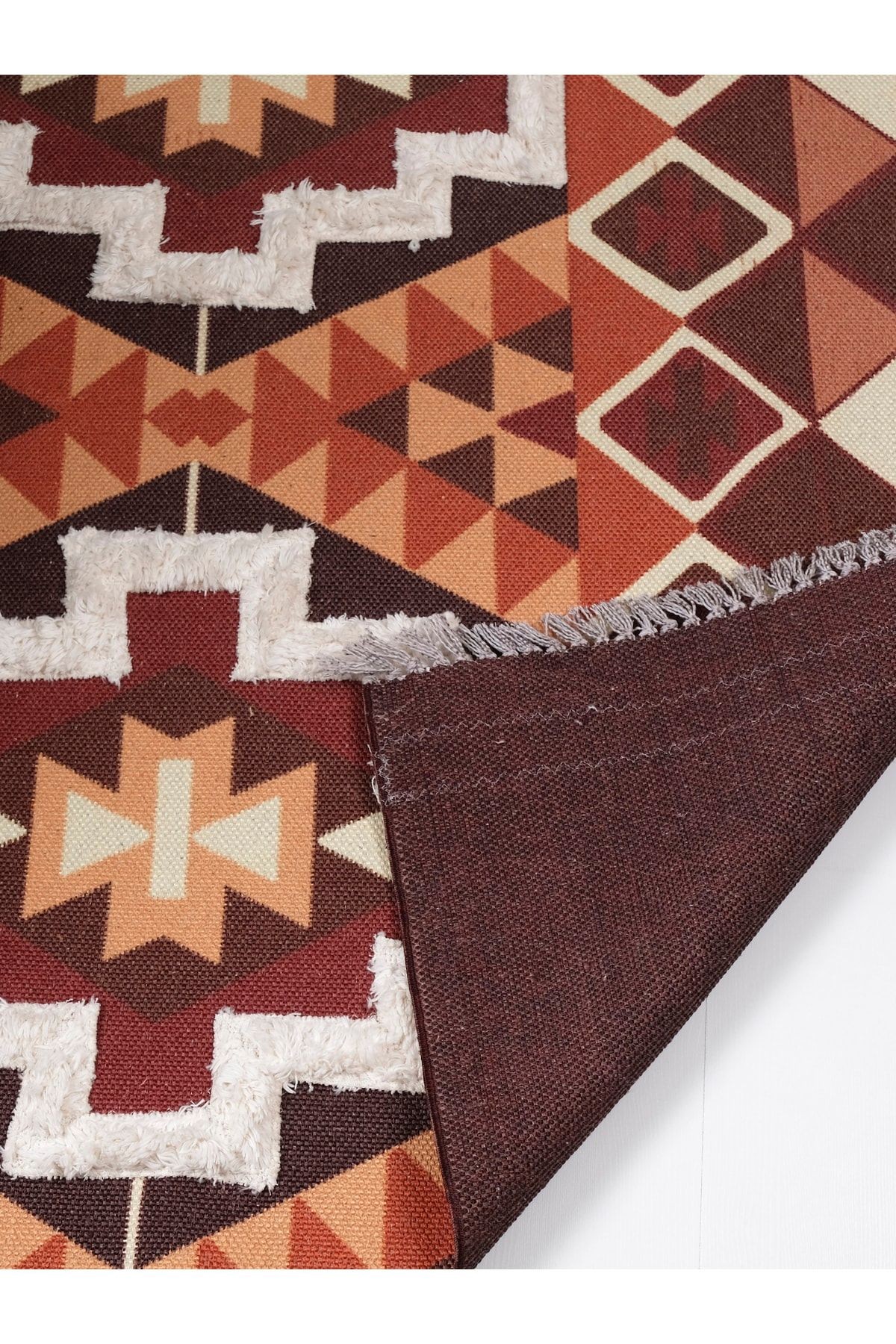 Rst 4033 Kiremit Renk Çok Renkli Geometrik Etnik Desenli Kilim