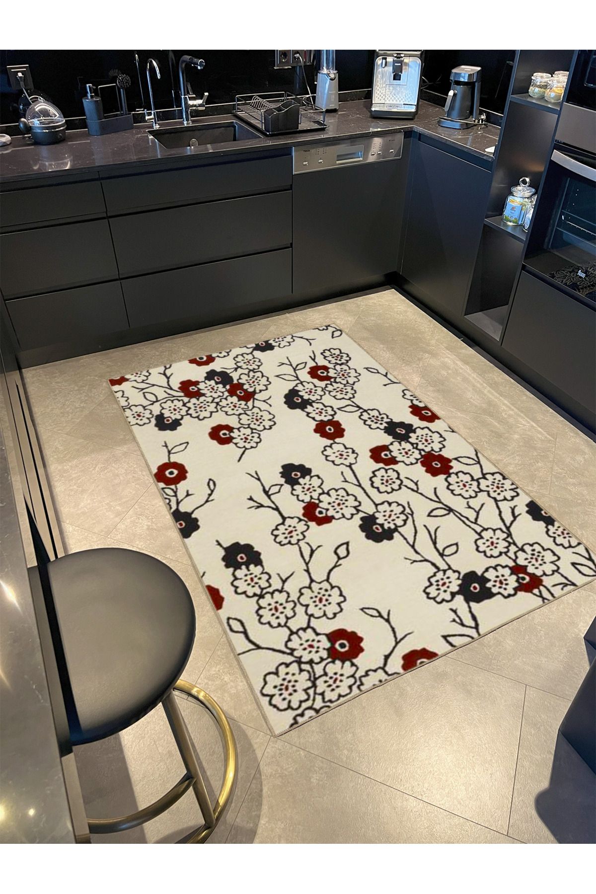 Krem Temalı Çiçekli Temalı Dokuma Taban Halı ve Yıkanabilir Halı miravip9852