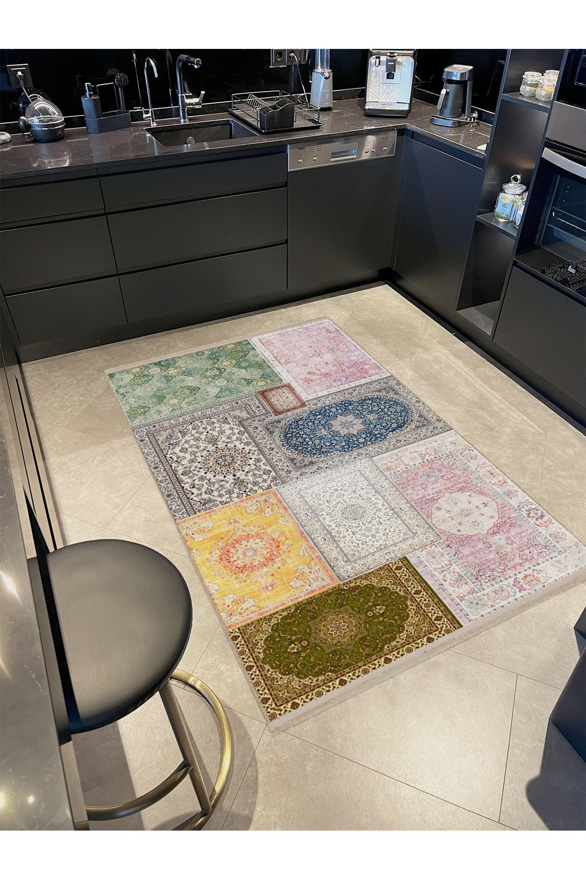 Kuvars Koleksiyonu Soft Renkli Vintage Motifler Desenli Dokuma Taban Etnik Dekoratif Halı kuvars24