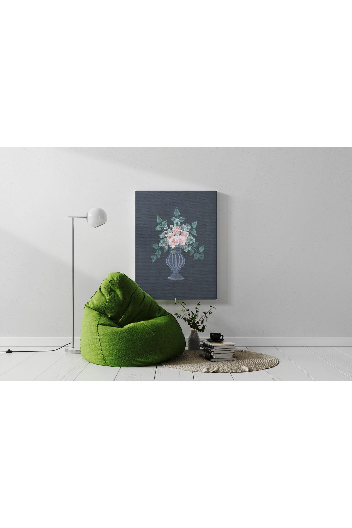 Kanvas Tablo Siyah Temalı Çiçek Vazo Desenli Modern Tablo