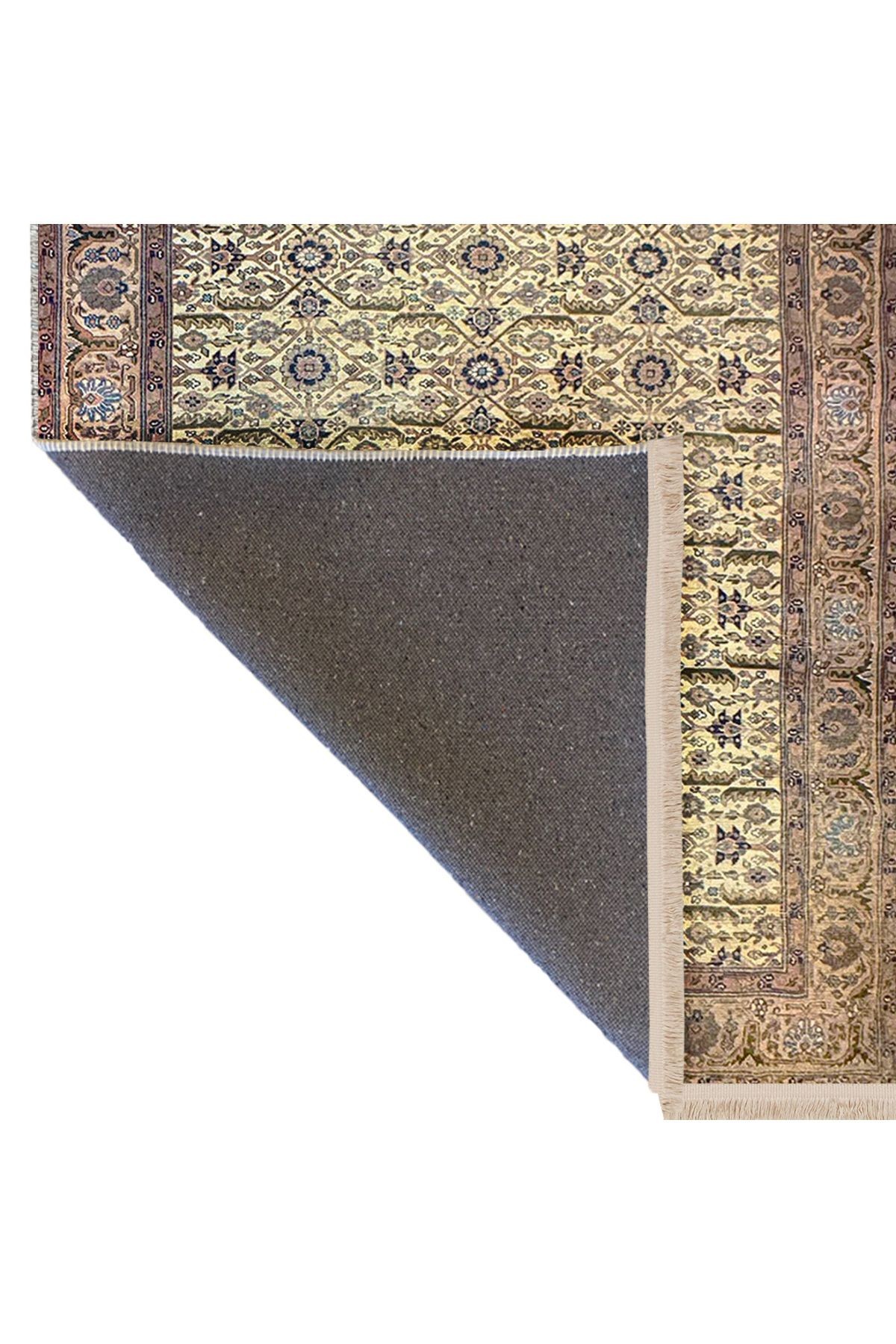 Kubilay Koleksiyonu Bej Ton Etnik Detaylı Geleneksel Desenli Dokuma Taban Vintage Dekoratif Halı 49