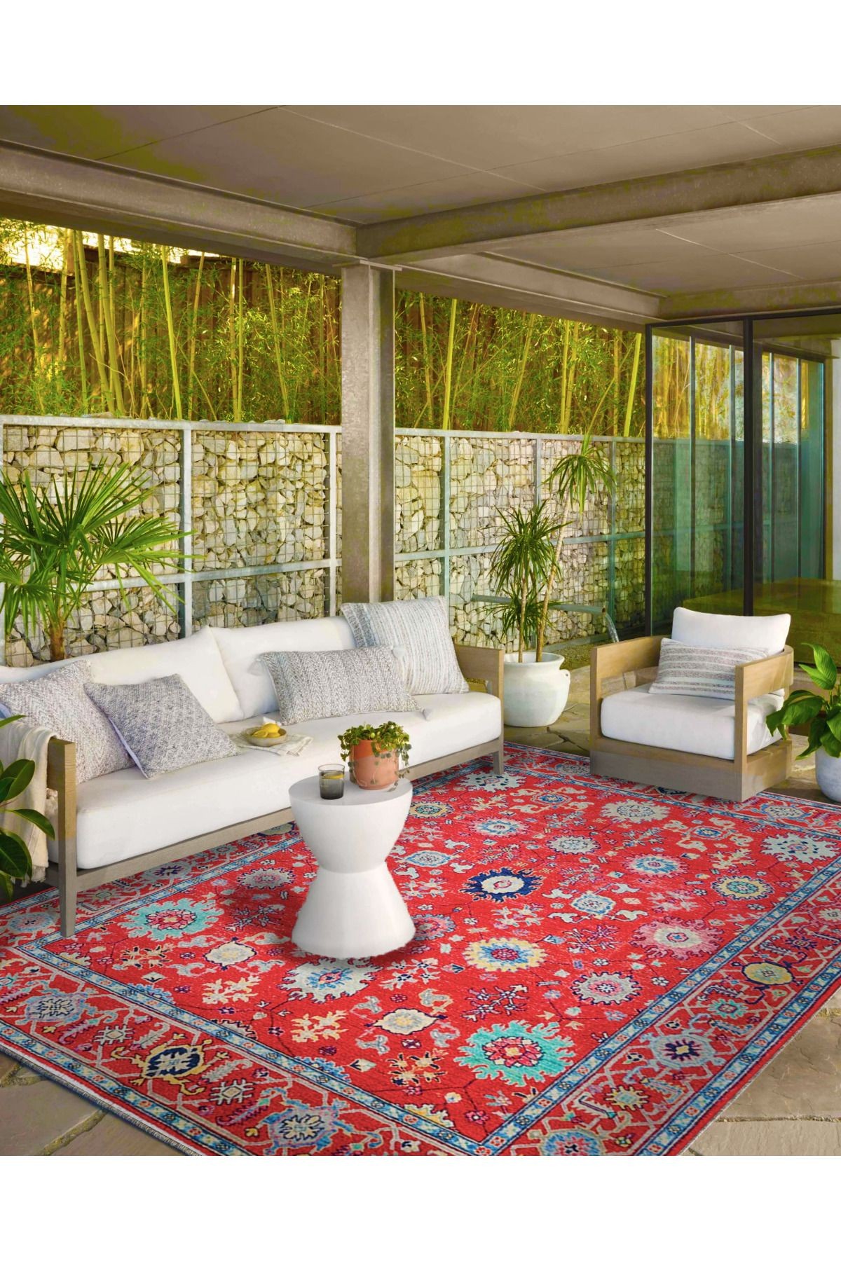 Kırmızı Bordürlü Floral Geleneksel Temalı Desenli Dokuma Taban Halı ve Yıkanabilir Halı aloha68