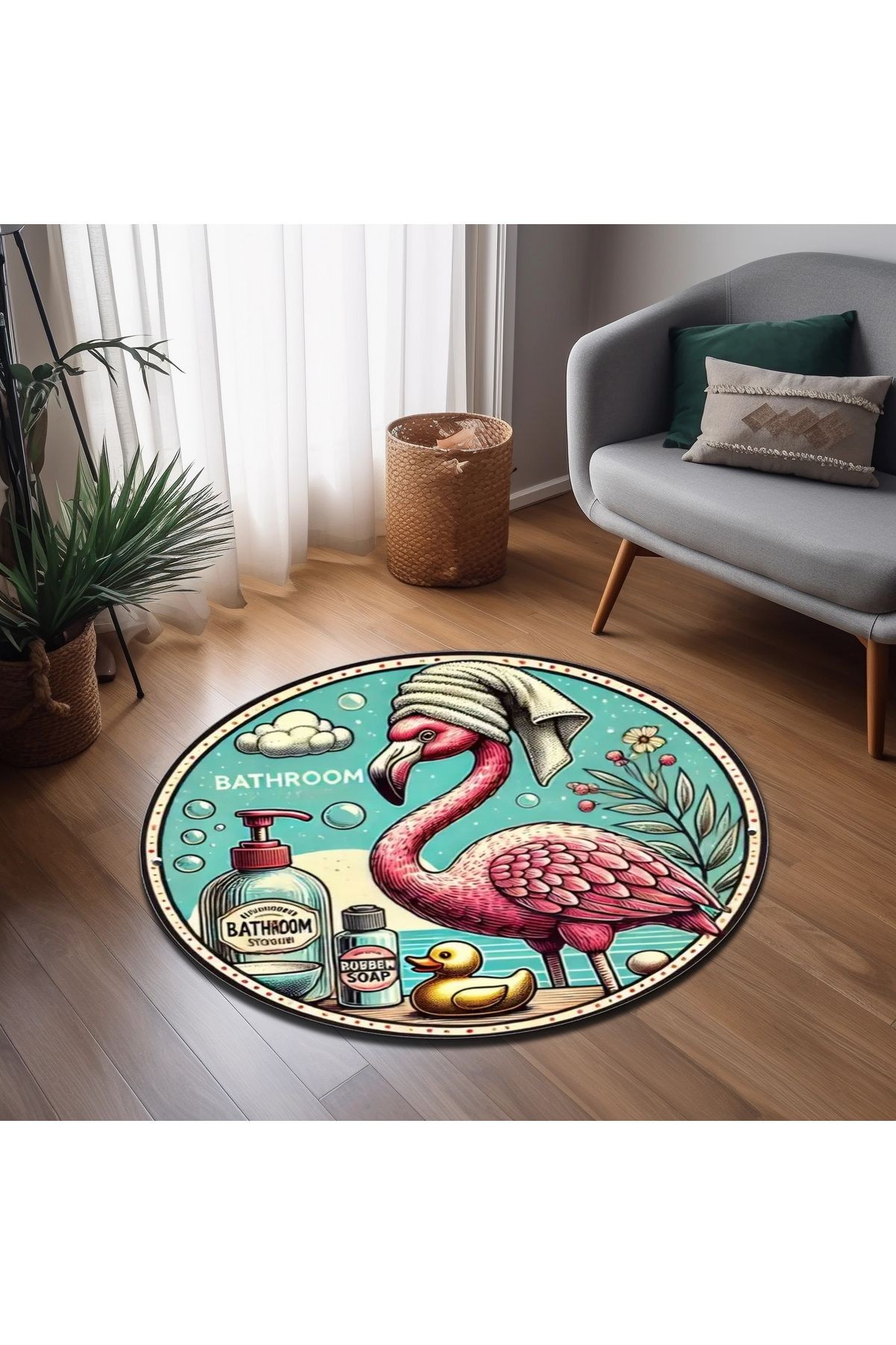 Özge Koleksiyonu Flamingo Detaylı Yuvarlak Dokuma Taban Halı özge57