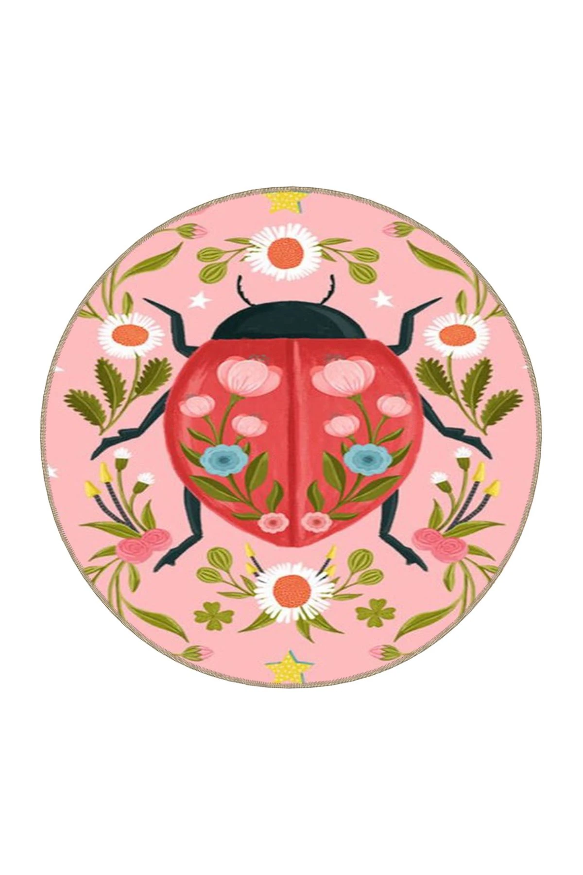 Pembe Renk Temalı Kırmızı Uğur Böceği Desenli Halı 3728