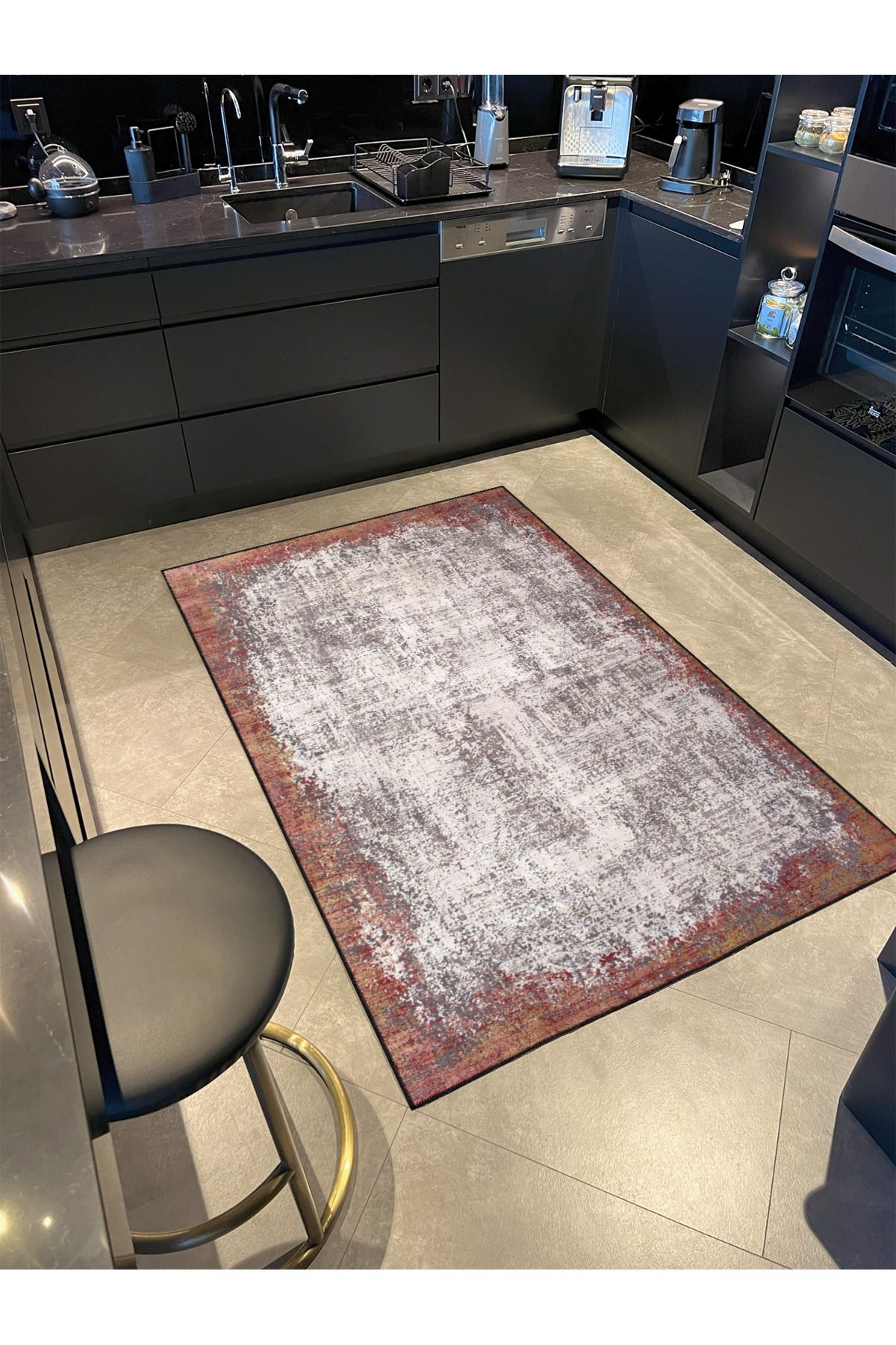 Gri Modern Desenli Dokuma Taban Halı ve Yıkanabilir Halı aloha174