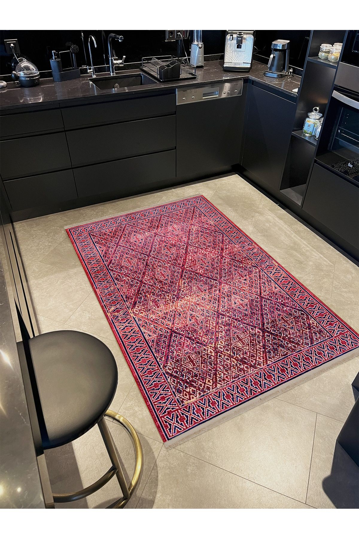 Asya Koleksiyonu Kırmızı Lacivert Detaylı Dokuma Taban Modern Dekoratif Halı asya48