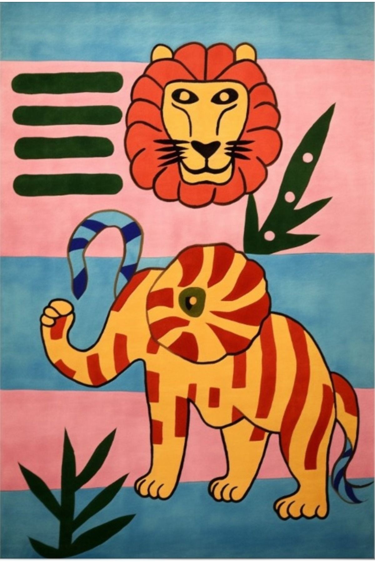 Dido Koleksiyonu Mavi Pembe Tema Aslan Desenli Modern Dekoratif Halı 3452