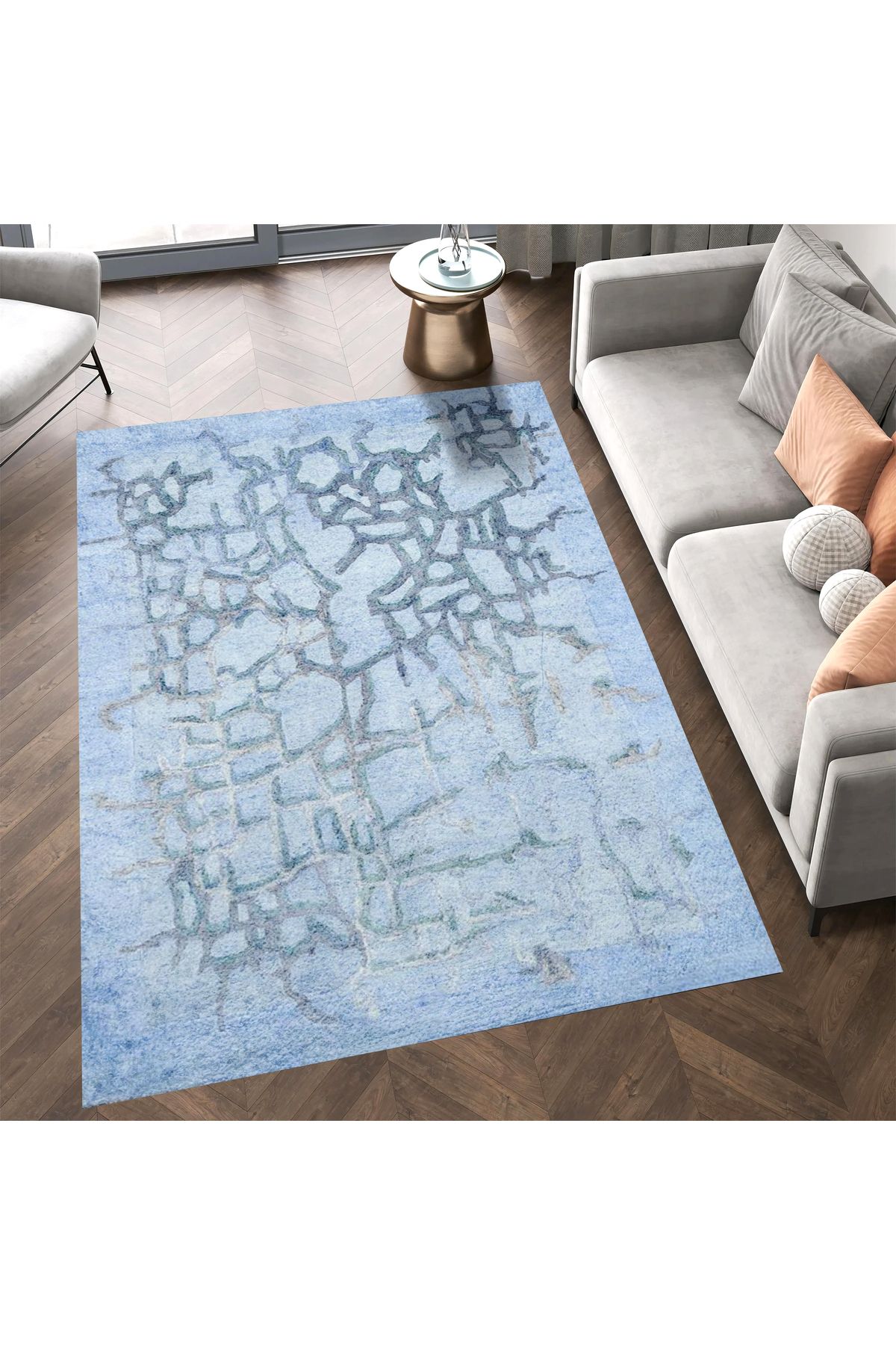 Aysu Koleksiyonu Çok Açık Mavi Soyut Desenli Dokuma Taban Modern Dekoratif Halı aysu39