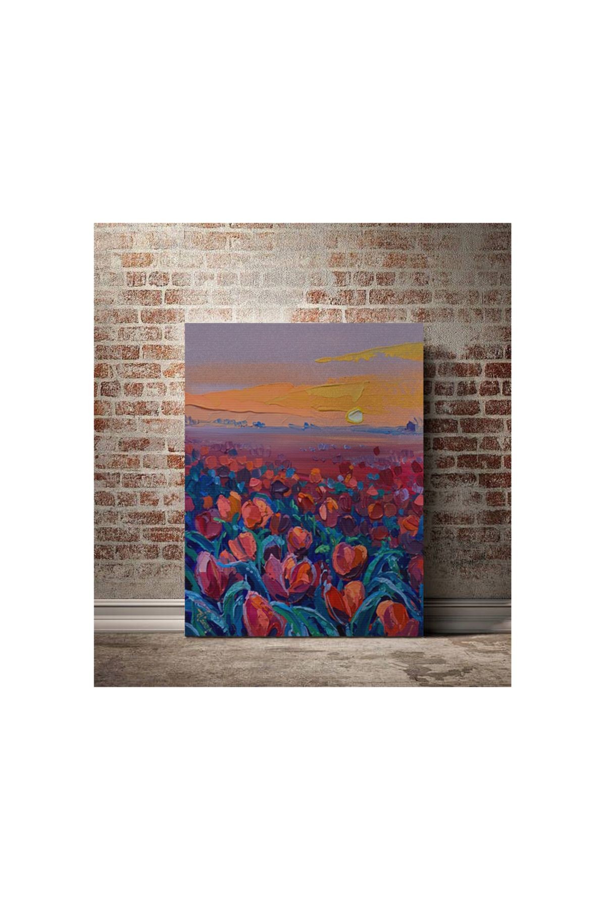 Kanvas Tablo Pastel Boyalı Kalp Desenli Bitki Manzaralı Desenli Modern Tablo