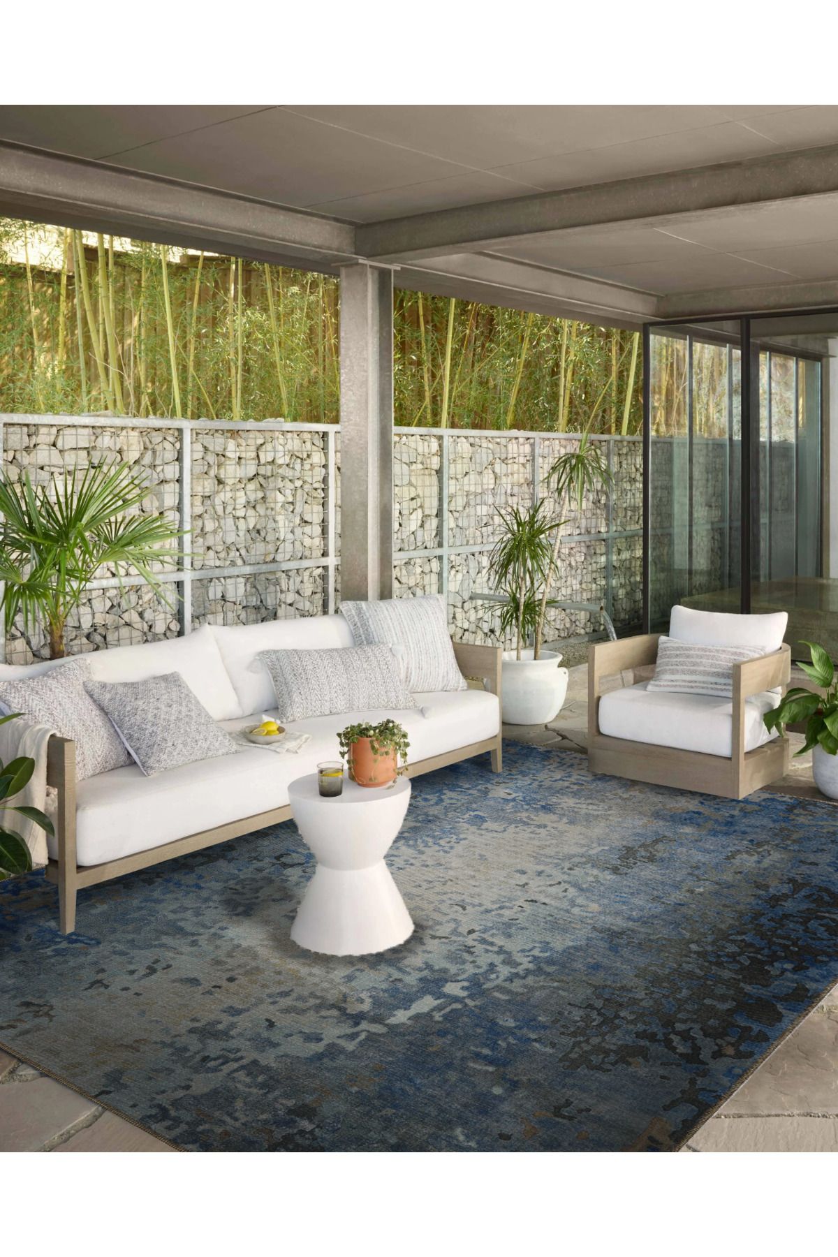 Gri Mavi Tonları Soyut Desenli Kreatif Modern Dekoratif Halı 5233