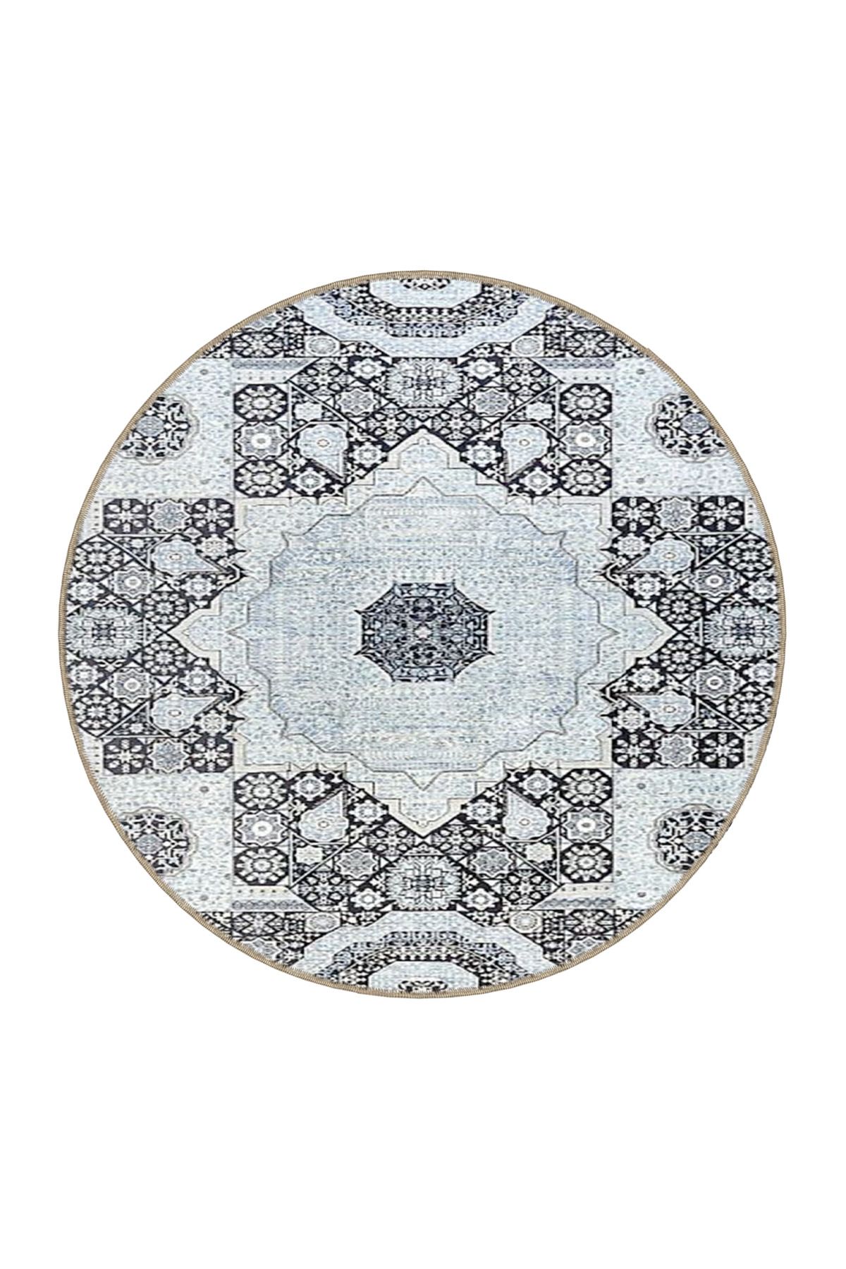 Modern Gri Renklerinde Geleneksel Dokuma Taban Halı miravip498