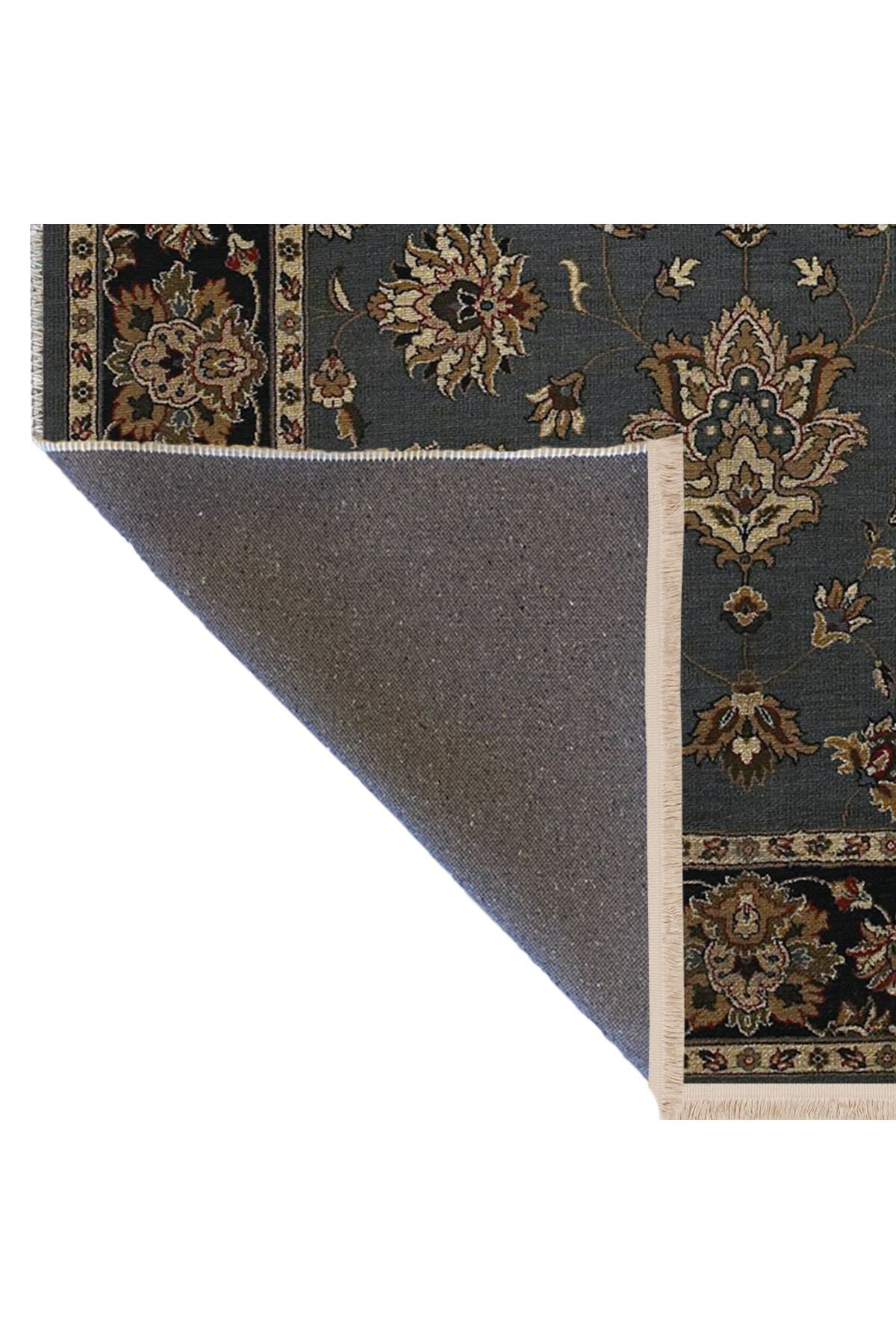 Siyah Gri Temalı Geleneksel Motif Etnik Çiçek Desenli Vintage Dekoratif Halı 2851