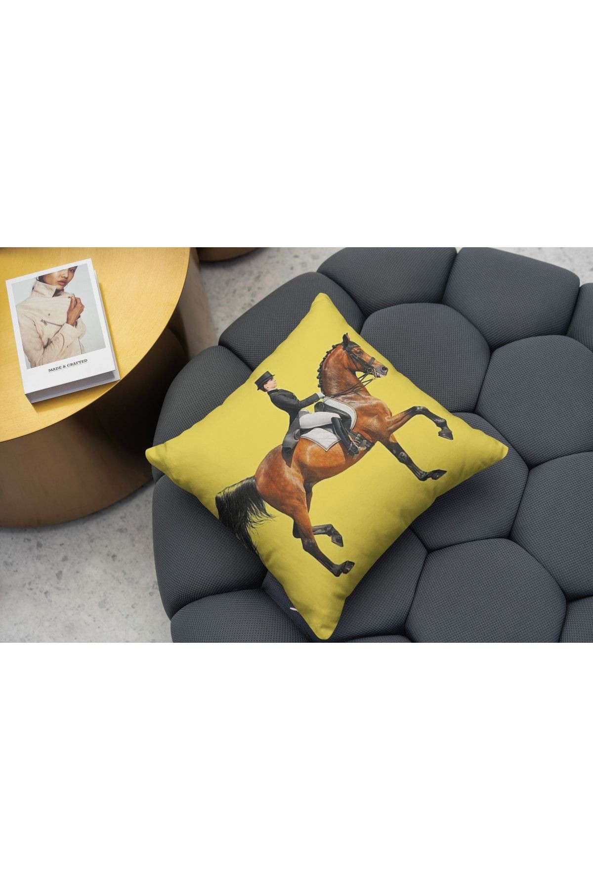 Kırlent Sarı At Ve Binicilik Temalı Pillow50