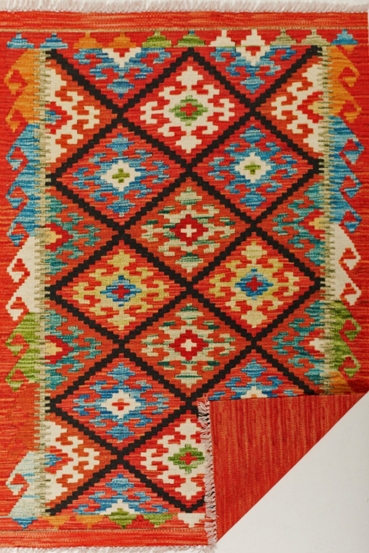 Cotton Pamuklu Çok Renkli Otantik Ve Etnik Desenli Kilim Orange 503