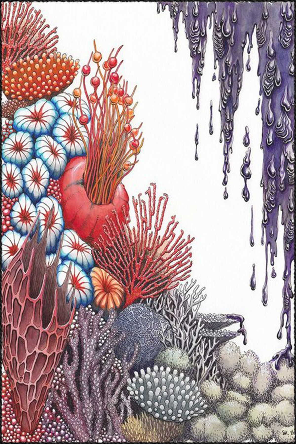 Beyaz Tonlu Deniz Dibi Canlı Desenli Dekoratif Yıkanabilir Halı miravip8457