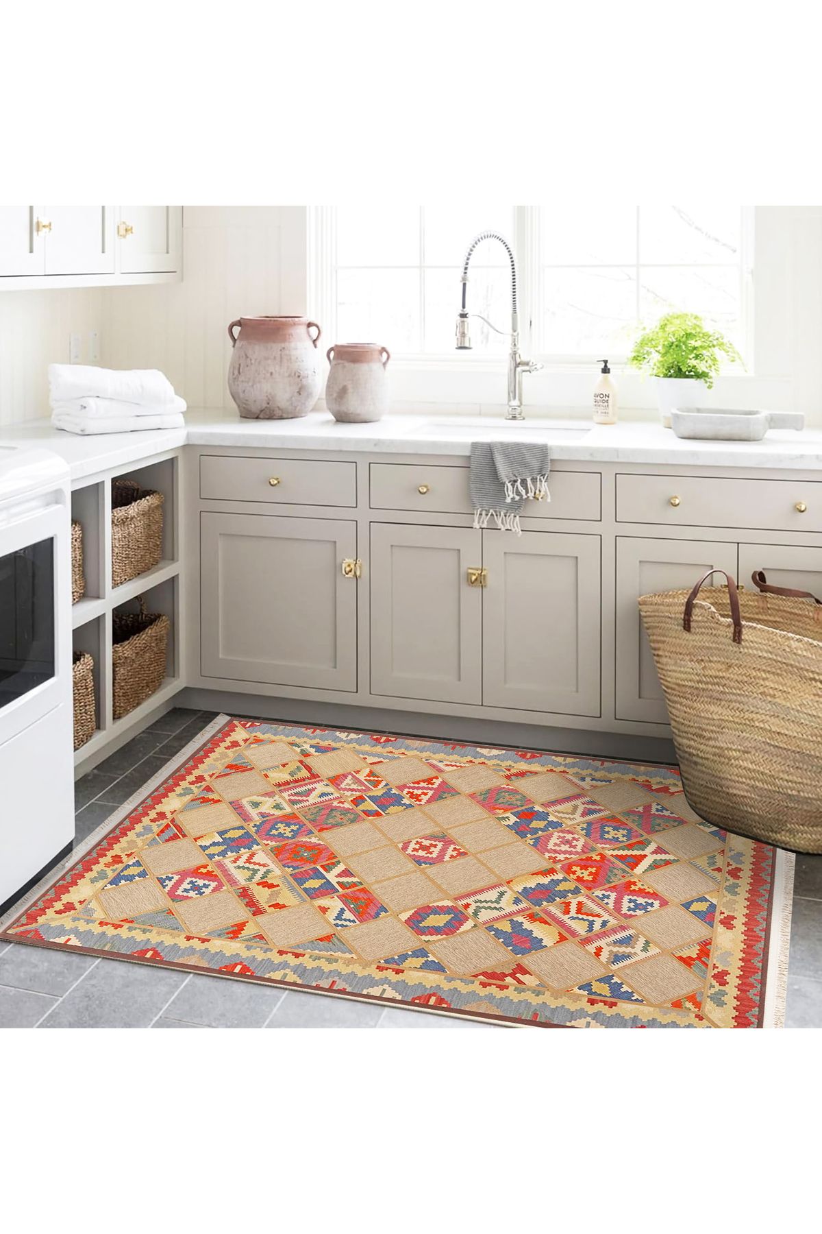 Güney Koleksiyonu Açık KAhve Ton Etnik Motifli Geleneksel Desenli Vintage Dekoratif Halı 34