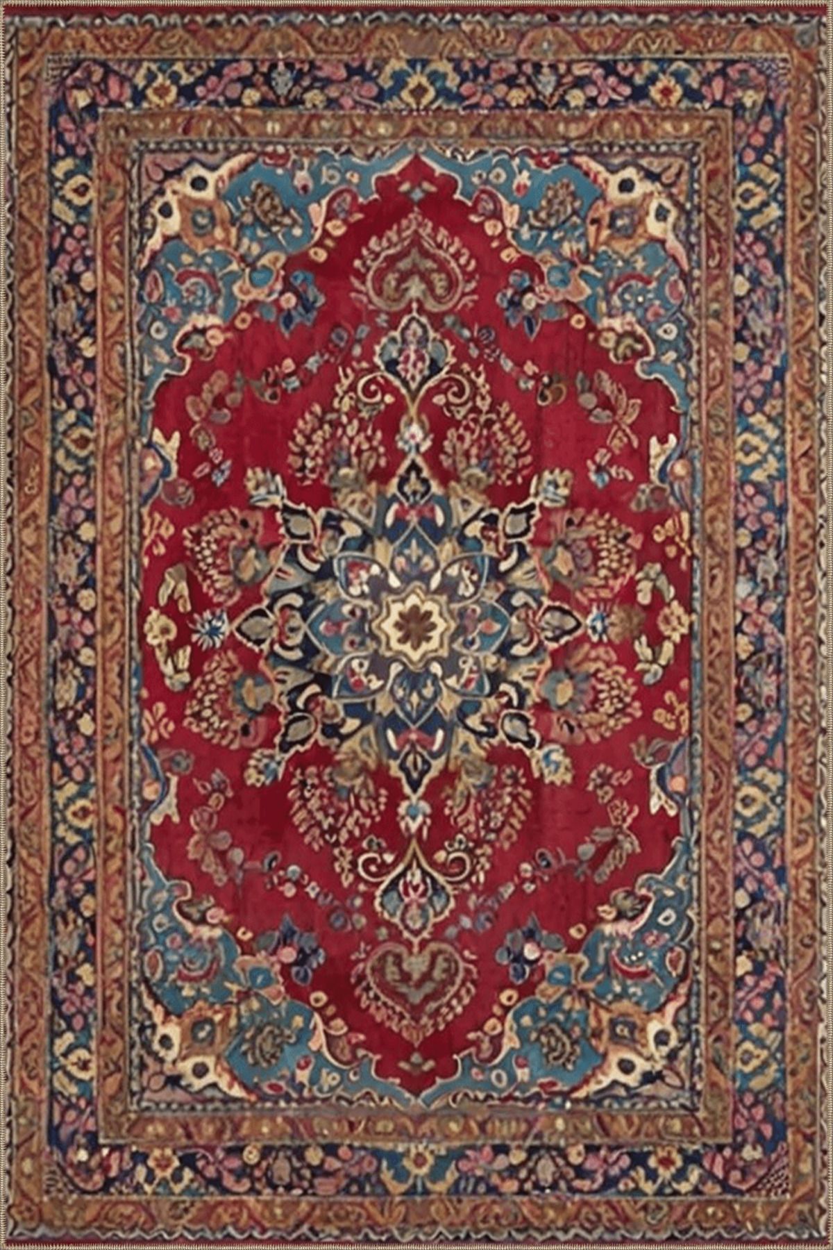 Paris Koleksiyonu Bordo Temalı Etnik Motifli Geleneksel Desenli Vintage Dekoratif Halı 75