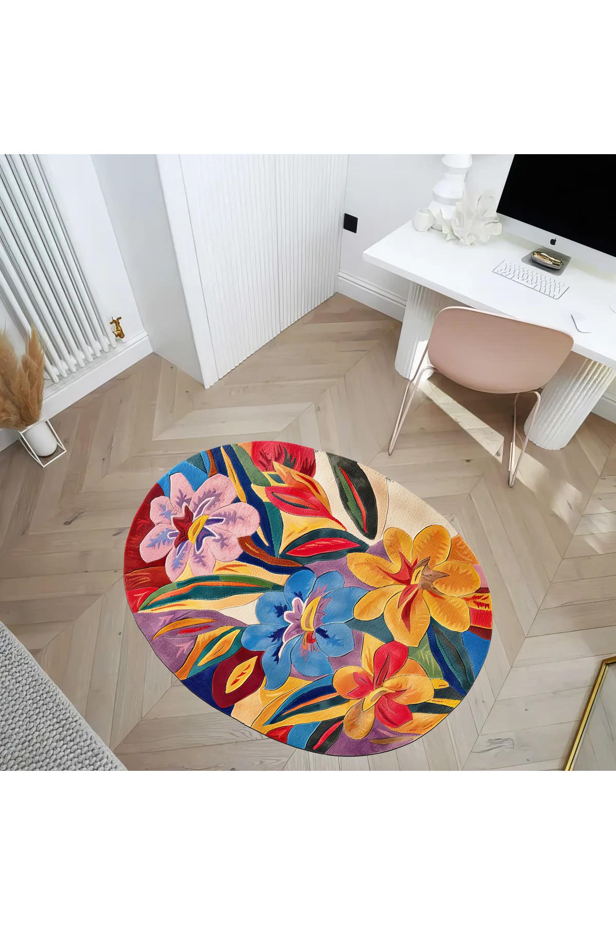 Paris Koleksiyonu  Koyu Renkli Yaprak ve Çiçek Desenli Dokuma Taban Modern Dekoratif Halı paris08