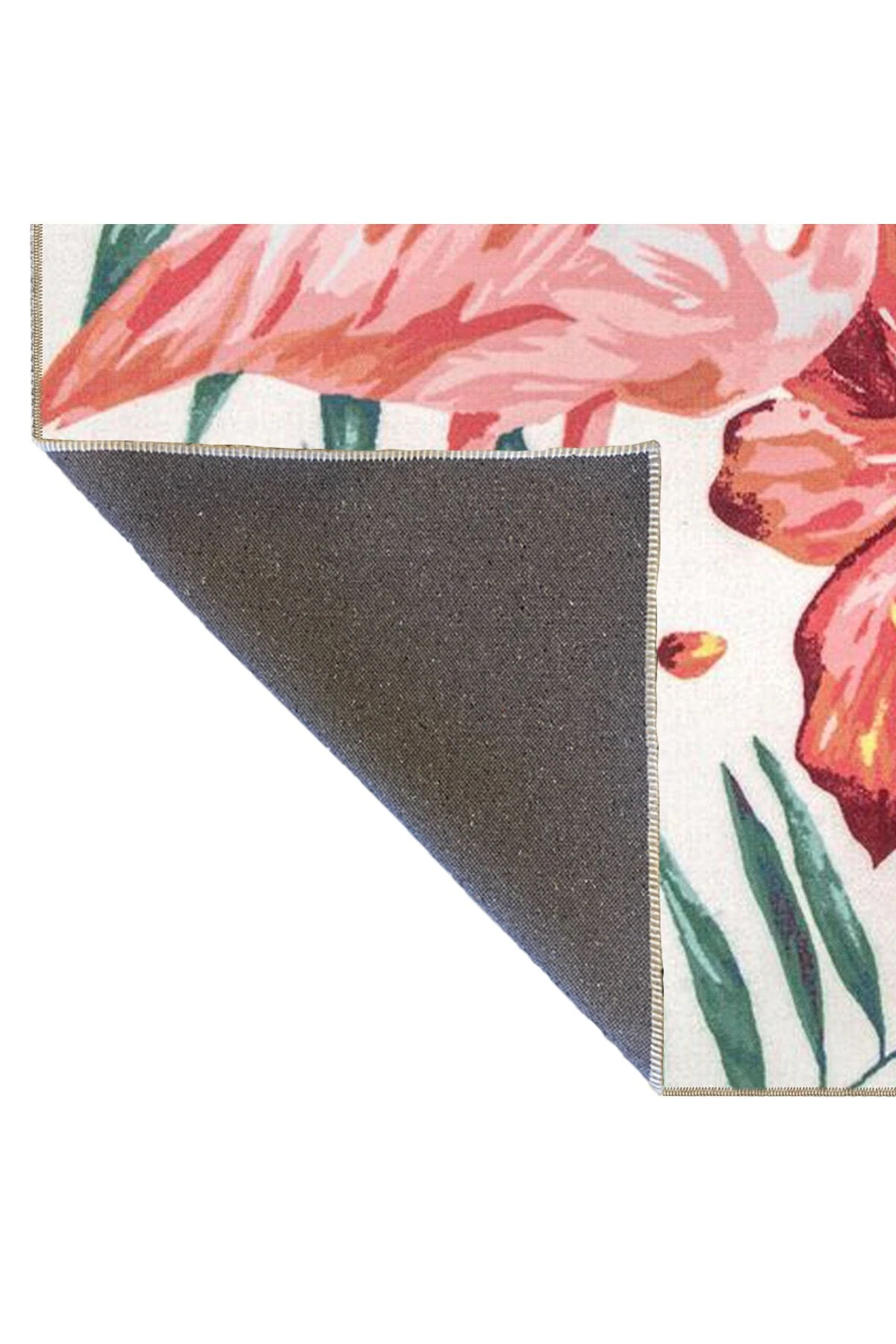 Pembe Yeşil Temalı Çiçek ve Flamingo Desenli Kreatif Modern Dekoratif Halı 3870