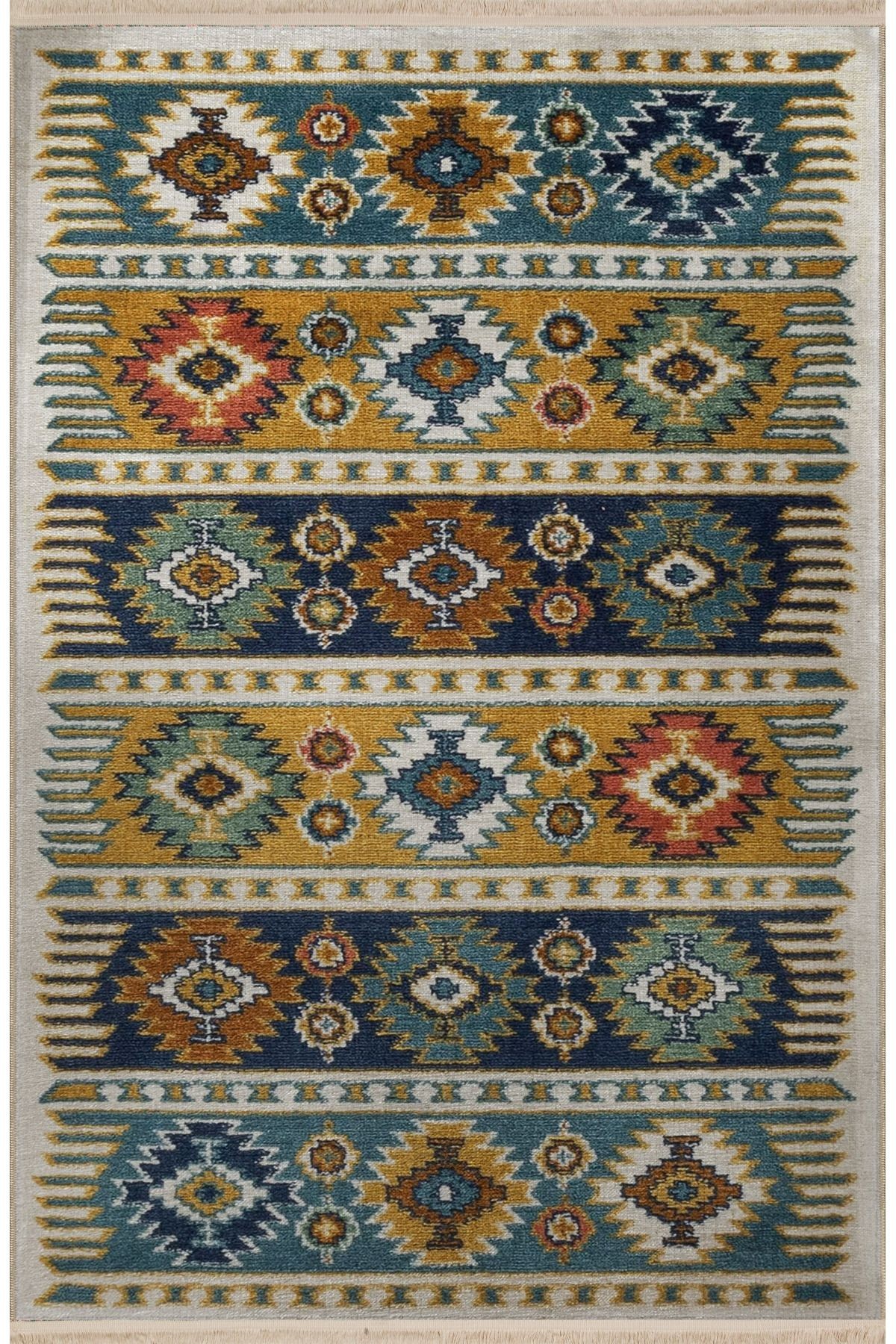 Açık Ton Çok Renkli Geometrik Motif Desenli Kreatif Vintage Dekoratif Halı 2756
