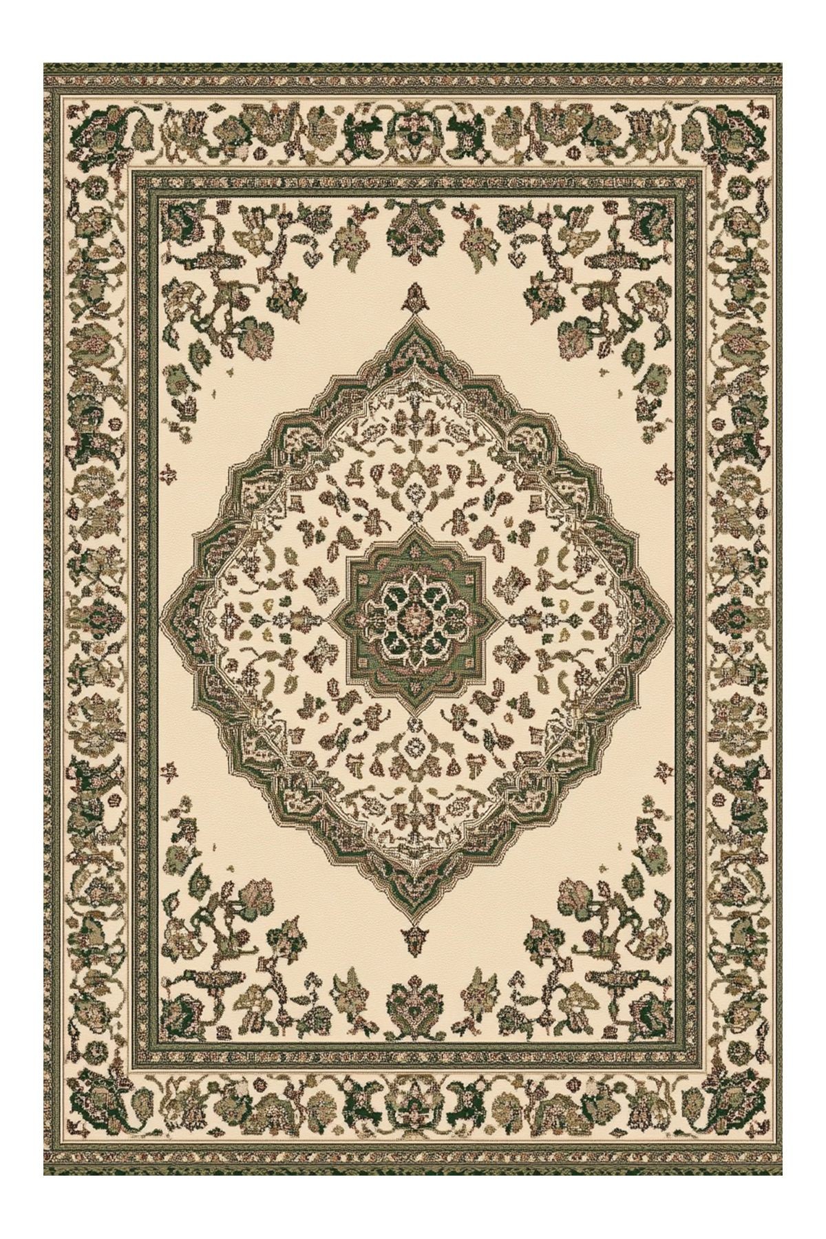 Nova Art Yeşil Bej Vintage Tema Dokuma Taban Dekoratif Salon Halısı 212