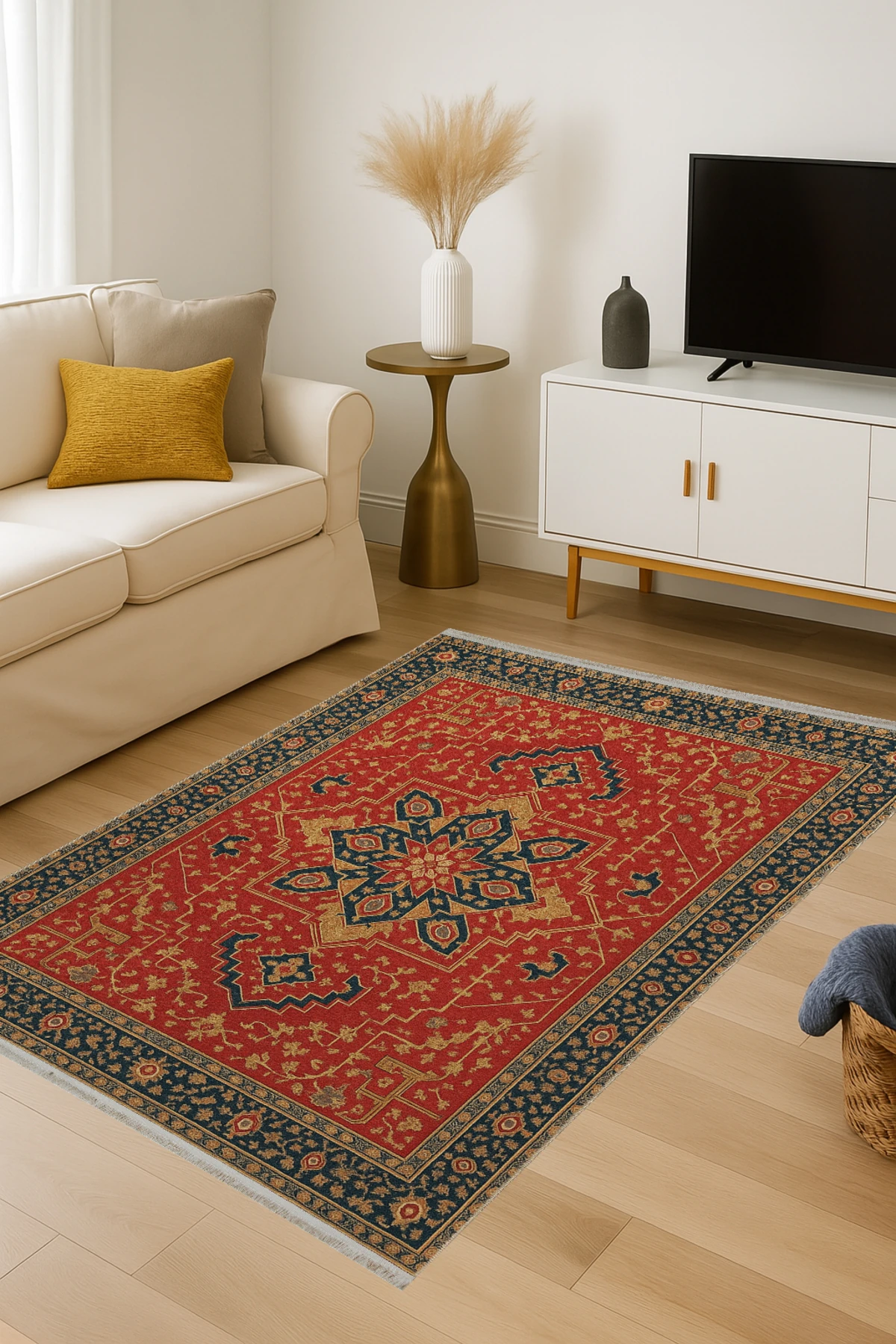 MOSSO Kırmızı Temalı Geleneksel Motif Etnik Desenli Vintage Dekoratif Halı mosso404