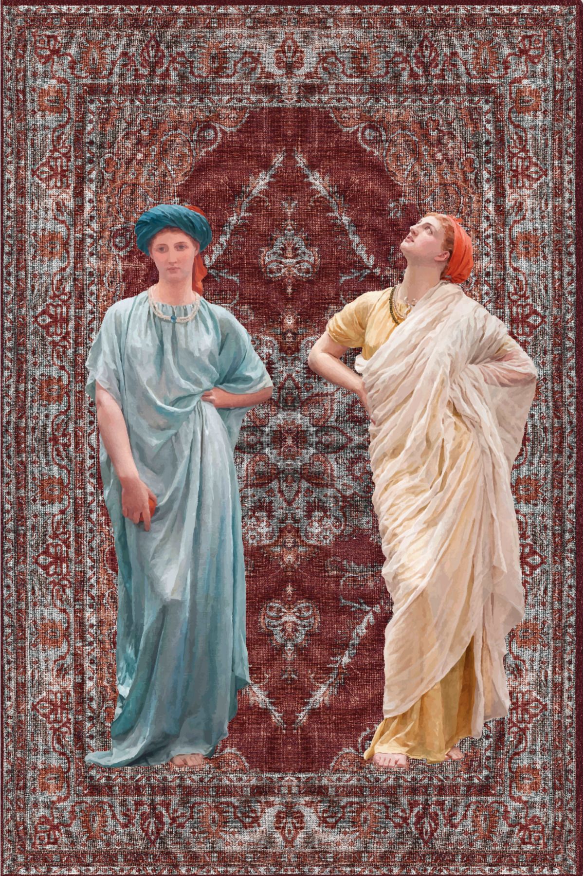 Mira Eski Dönem Kadınları Bordo Vintage Dokuma Taban Dekoratif Halı Mira 1477