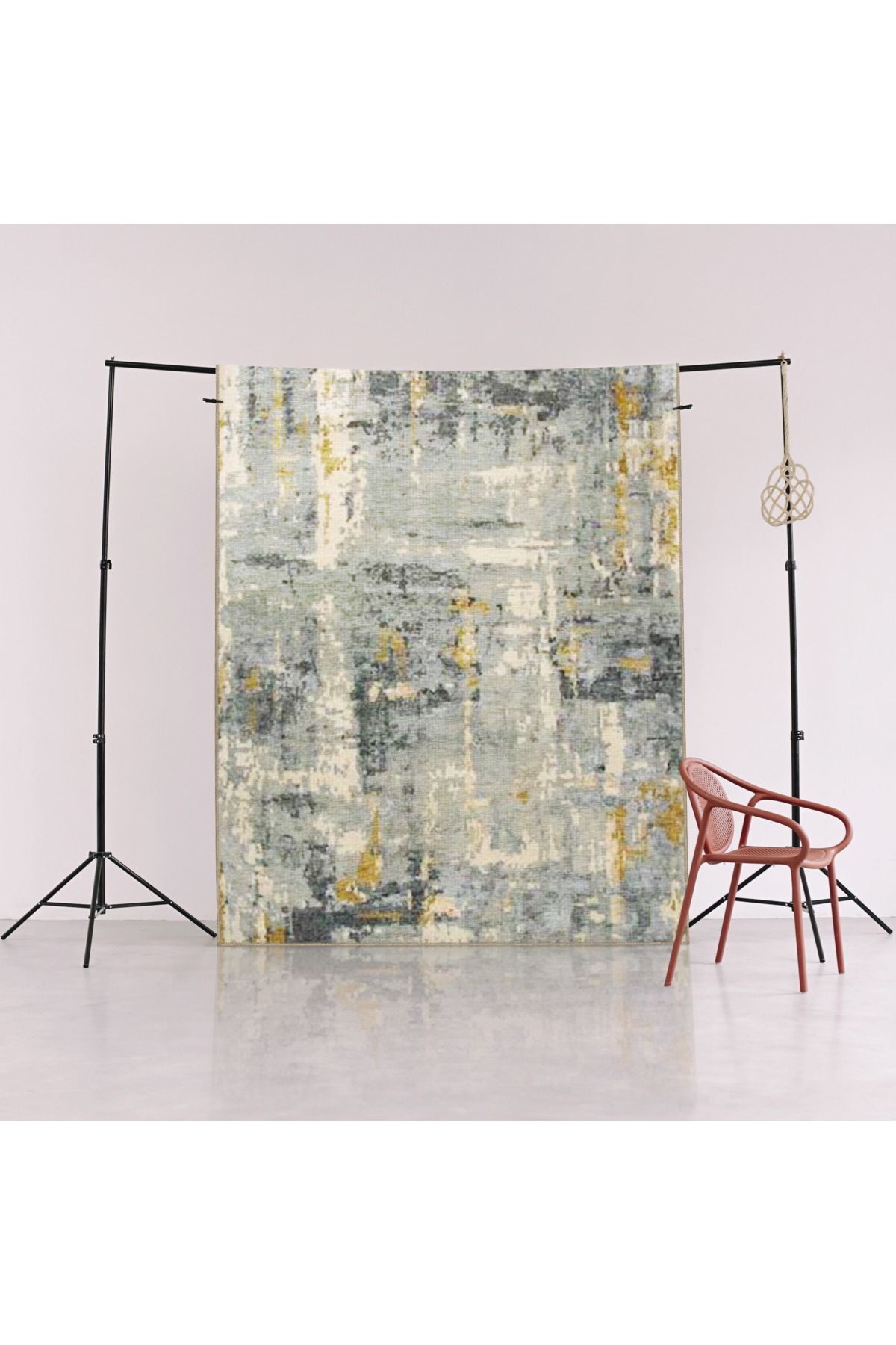 Mavi Sarı Temalı Soyut Abstract Desenli Kreatif Modern Dekoratif Halı 3187