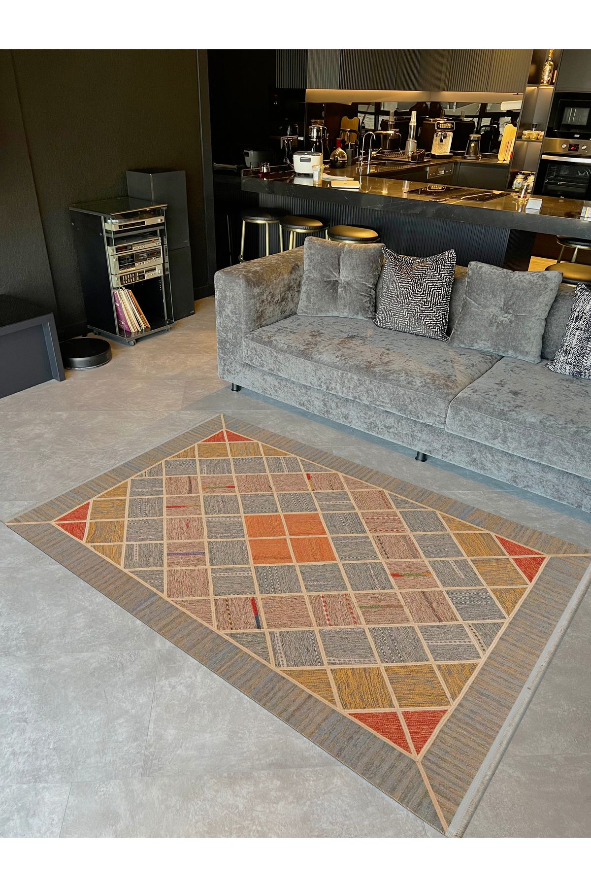 Kuzey Koleksiyonu Çok Renkli Turuncu Detaylı Dokuma Taban Modern Dekoratif Halı kuzey50