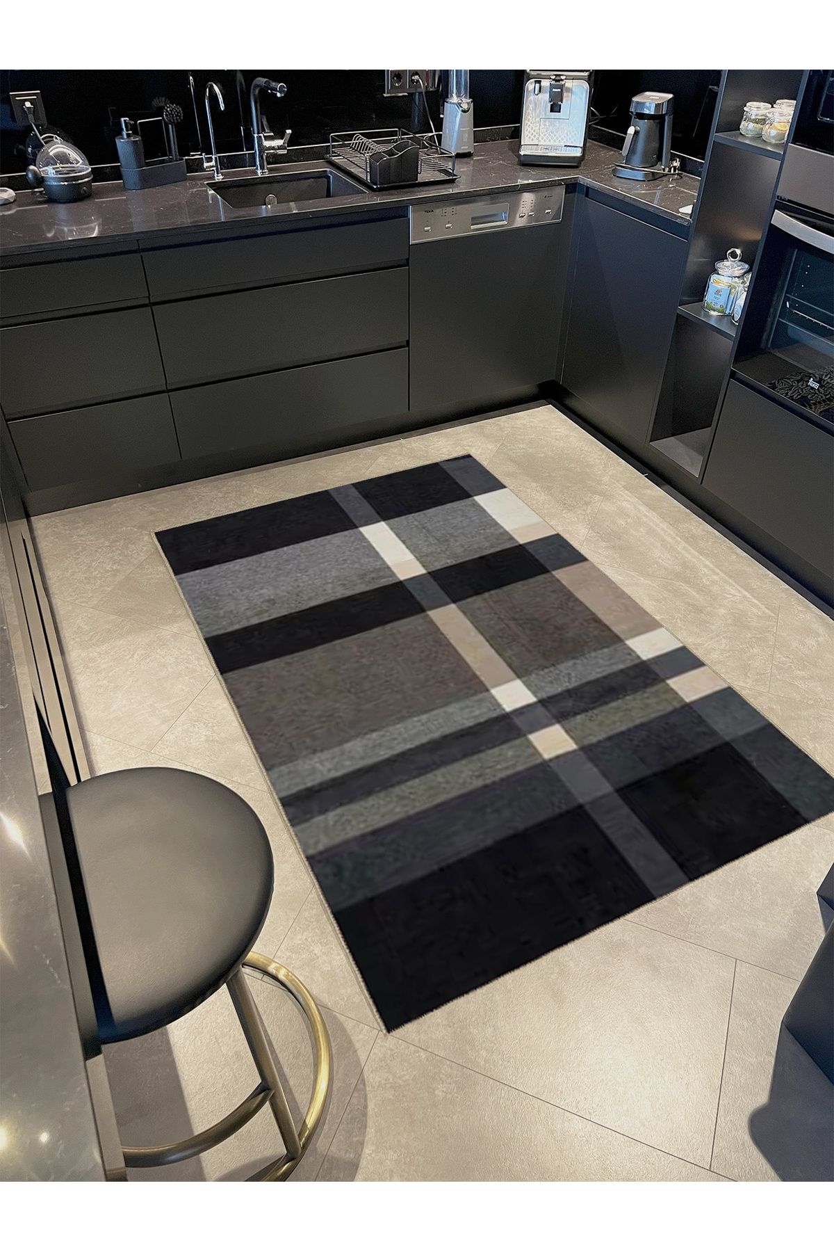 Ametist Serisi Siyah Ekose Desenli Dokuma Taban Modern Dekoratif Halı ametist35