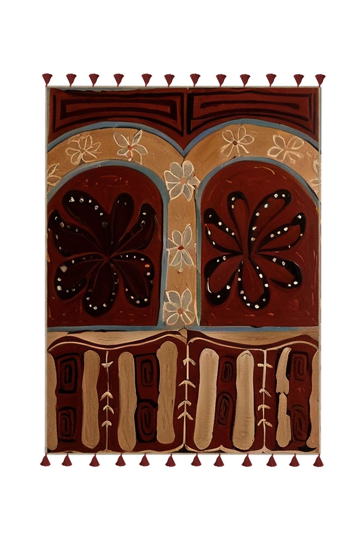 Royal Koyu Tonlu Karma Şekiller Desenli Püskül Detaylı Dokuma Taban Modern Dekoratif Halı royal17