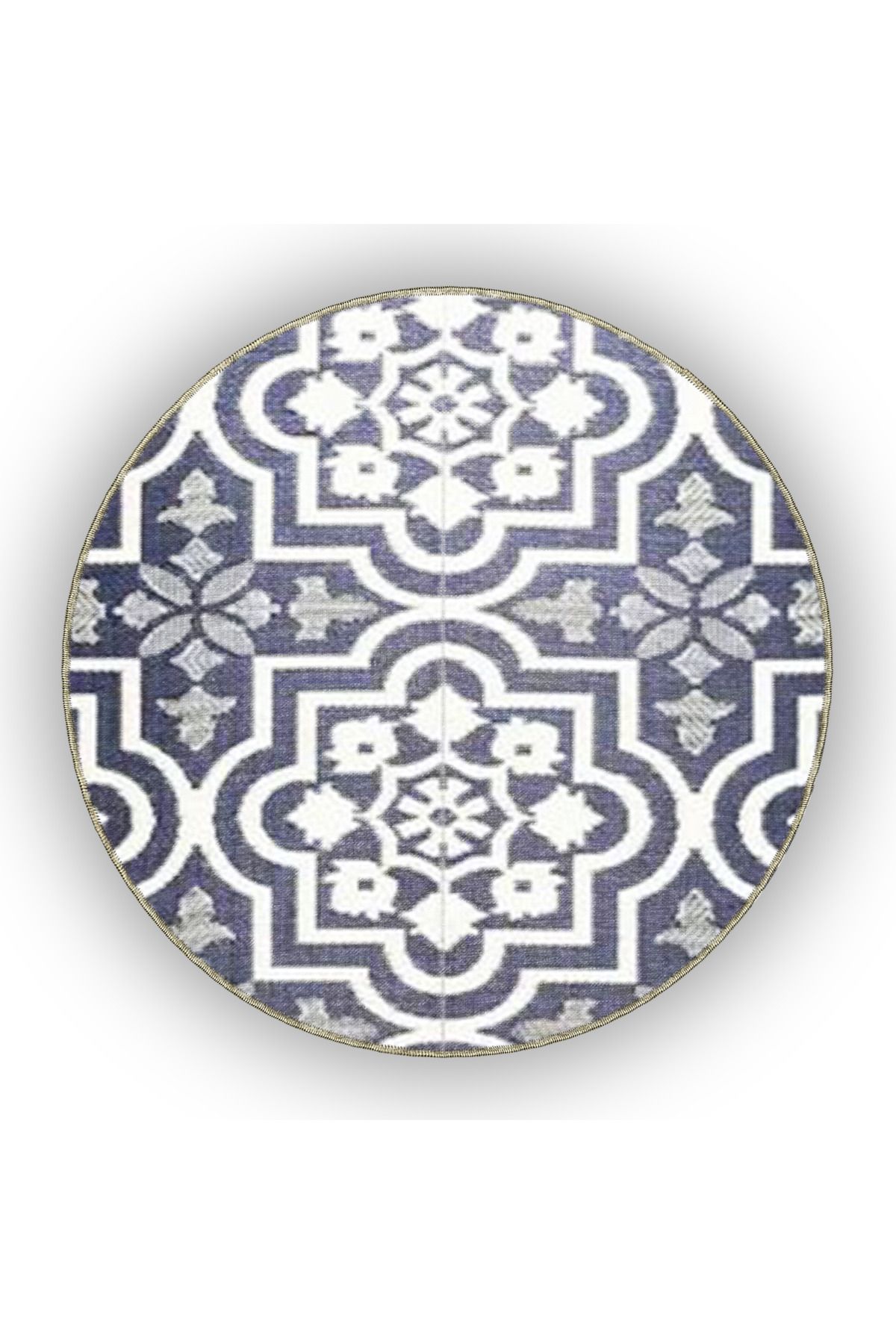 Lacivert Bej Temalı Geleneksel Motif Etnik Desenli Vintage Dekoratif Halı 4764