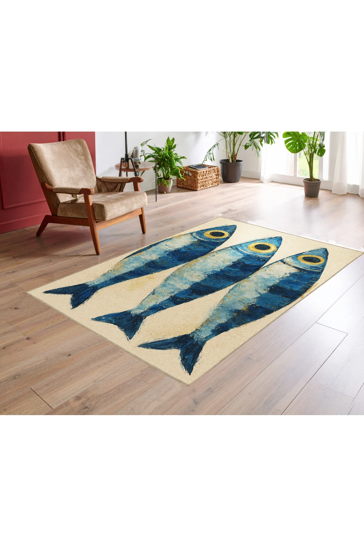 MOSSO Çok Renkli Balık Figürü Desenli Dokuma Taban Modern Dekoratif Halı mosso337