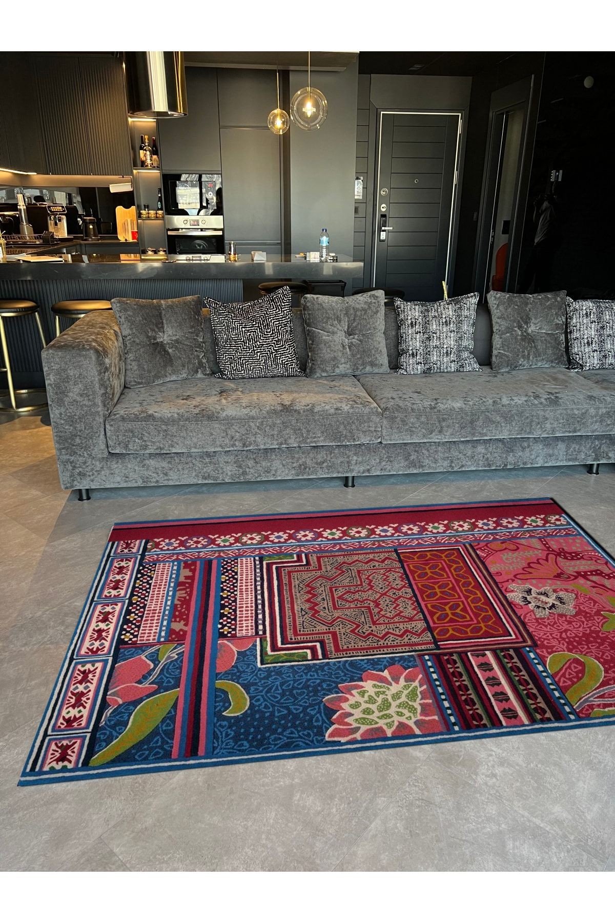 Mira 1104 Etnik Çiçek Ve Patchwork Desen Çok Renkli Dokuma Taban Halı