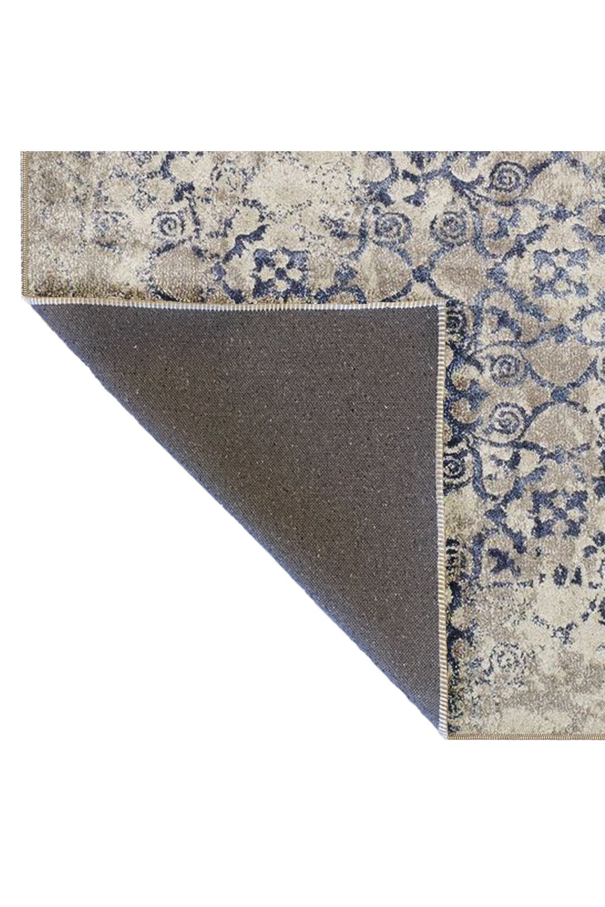 Bej Mavi Temalı Soyut Etnik Motif Desenli Vintage Dekoratif Halı 4916
