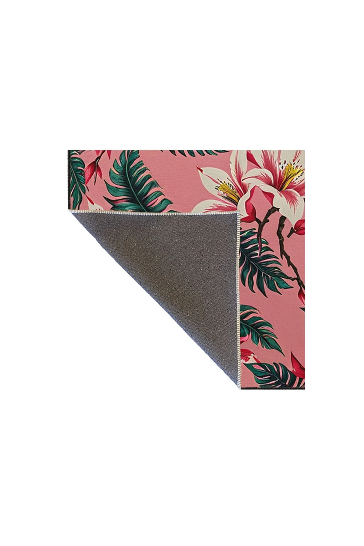 Paris Koleksiyonu Pembe Yeşil Tema Çiçek ve Yaprak Desenli Modern Dekoratif Halı 48